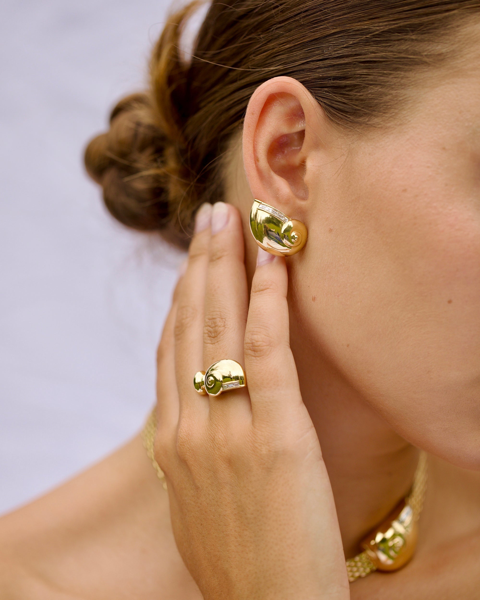 Arcadia 18K Gold Diamond Shell Earrings