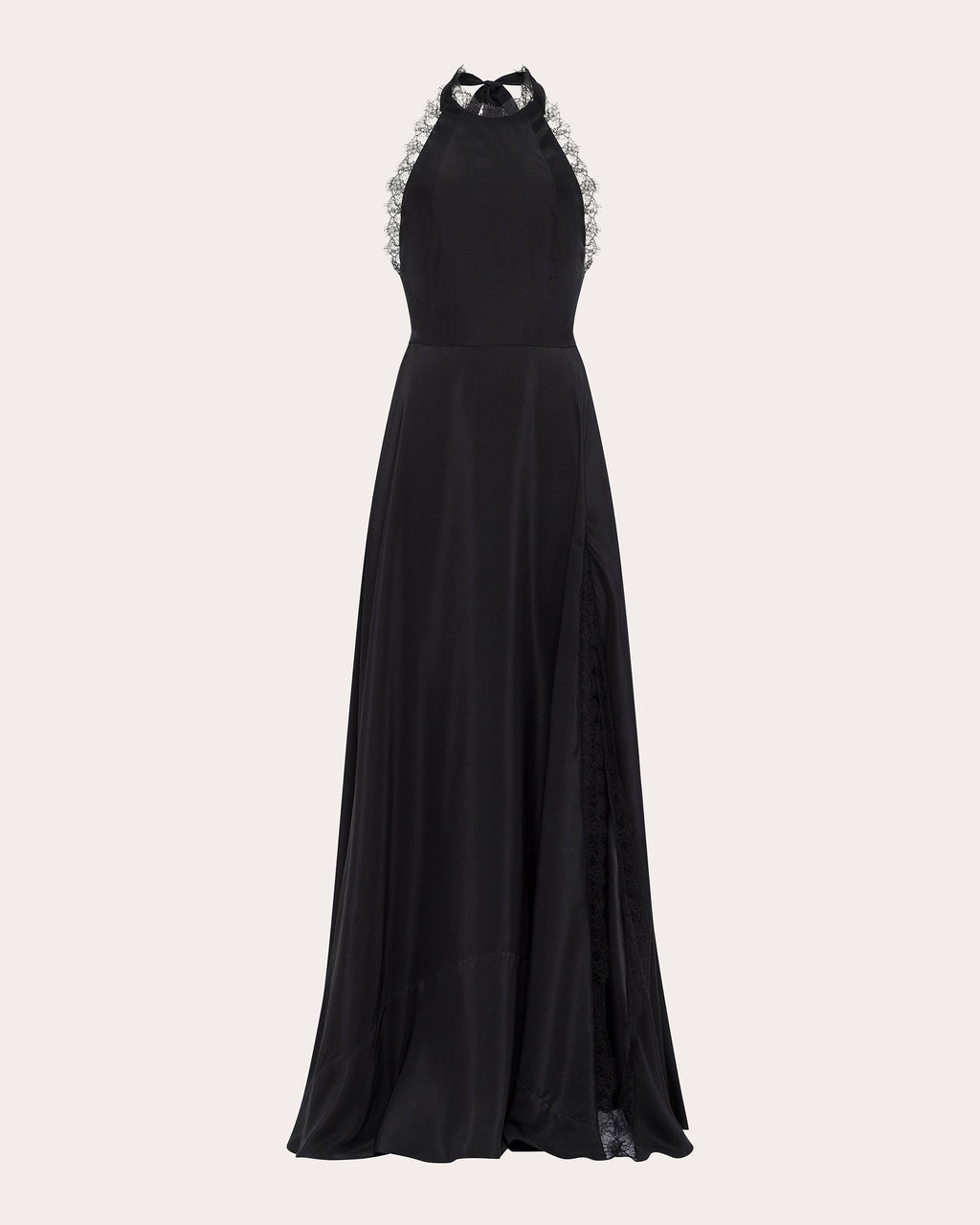 Maitreyi Lace-Trimmed Silk-Charmeuse Halterneck Gown