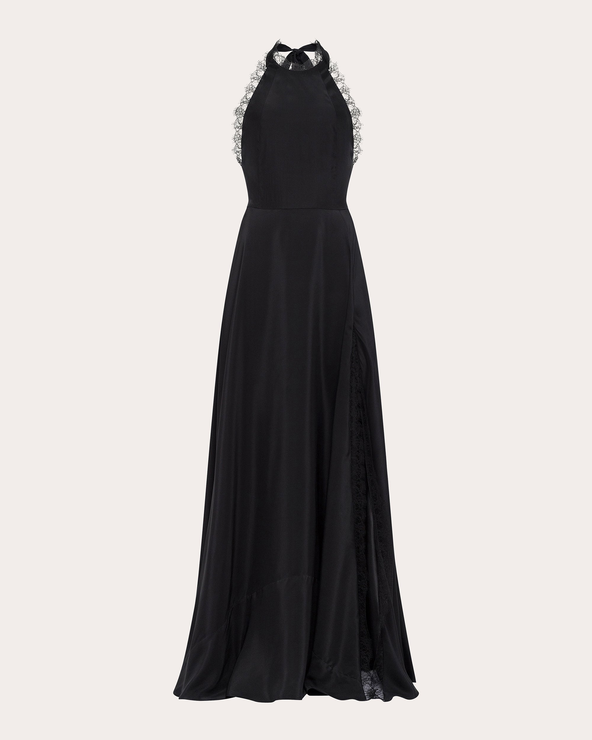 Maitreyi Lace-Trimmed Silk-Charmeuse Halterneck Gown