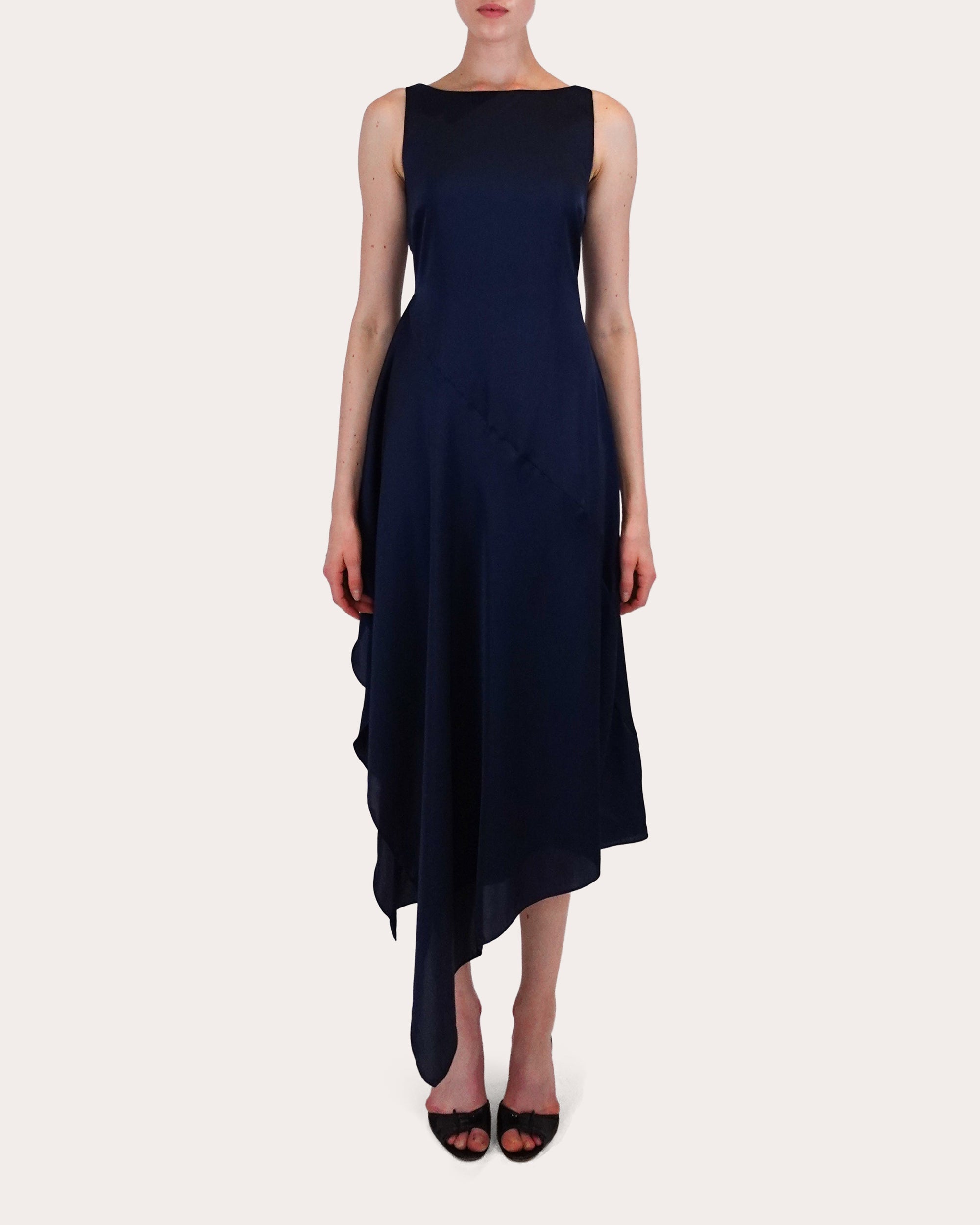 Manisha Asymmetric Draped Satin Midi Dress