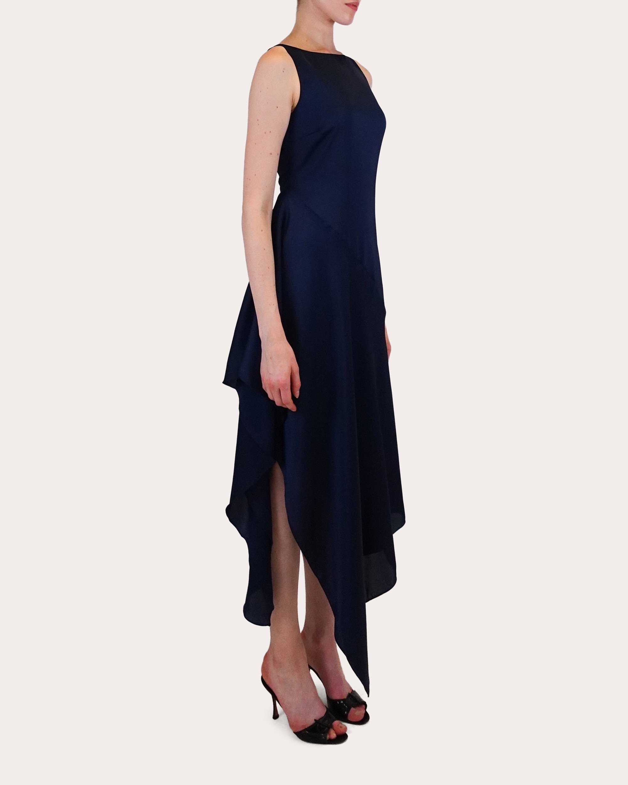 Manisha Asymmetric Draped Satin Midi Dress