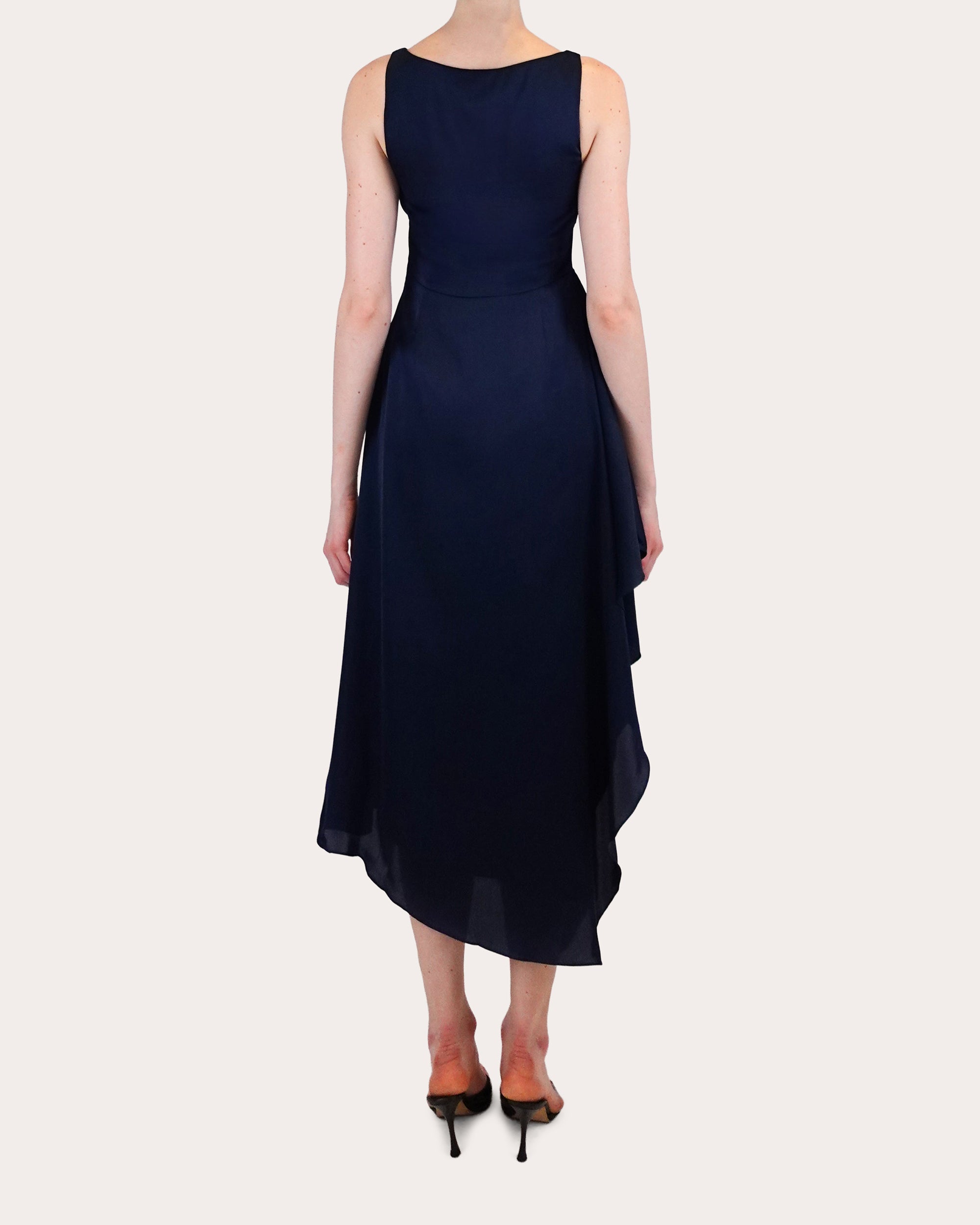 Manisha Asymmetric Draped Satin Midi Dress