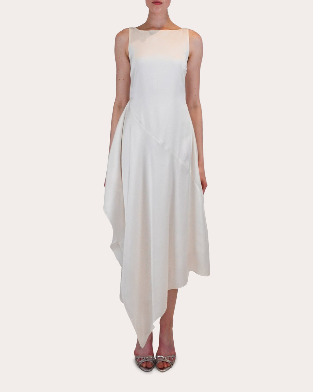 Manisha Asymmetric Draped Satin Midi Dress