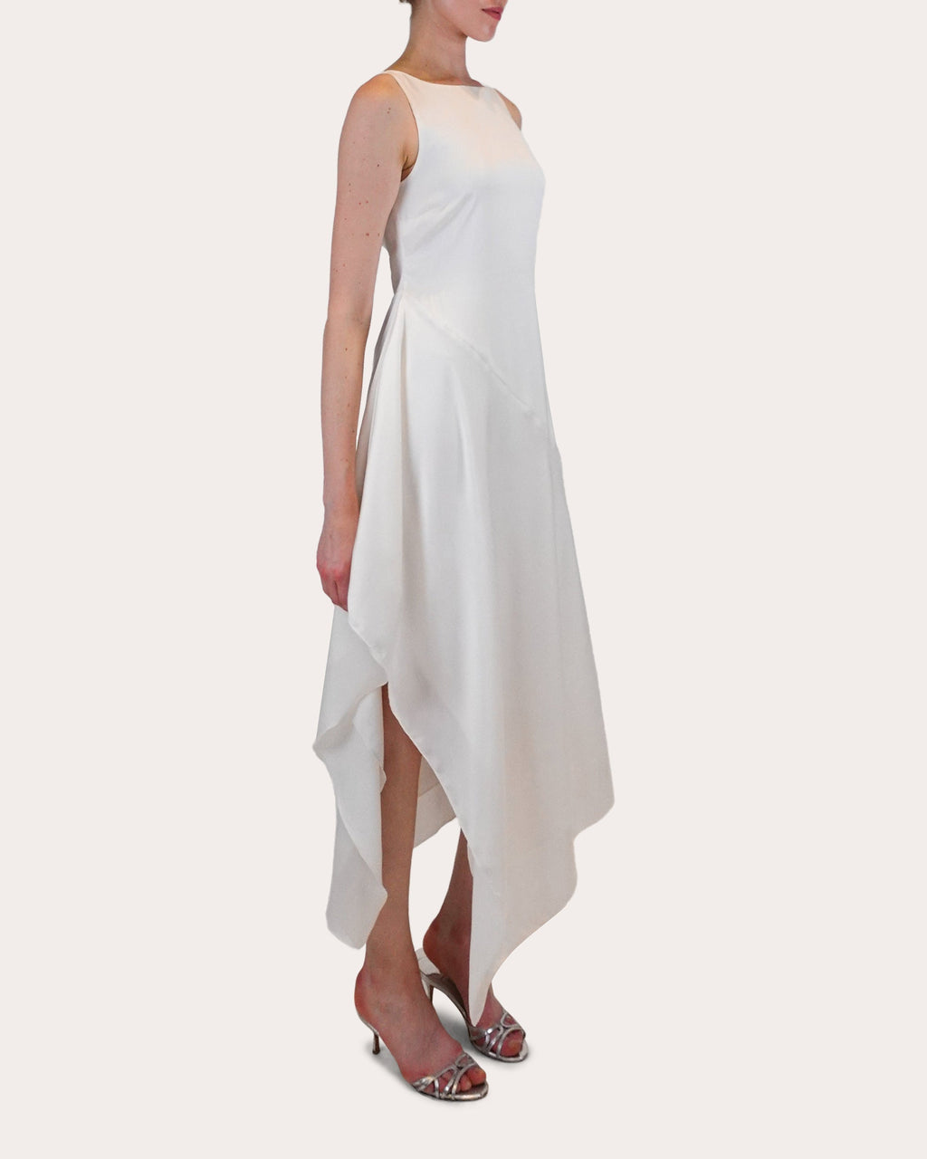 Manisha Asymmetric Draped Satin Midi Dress