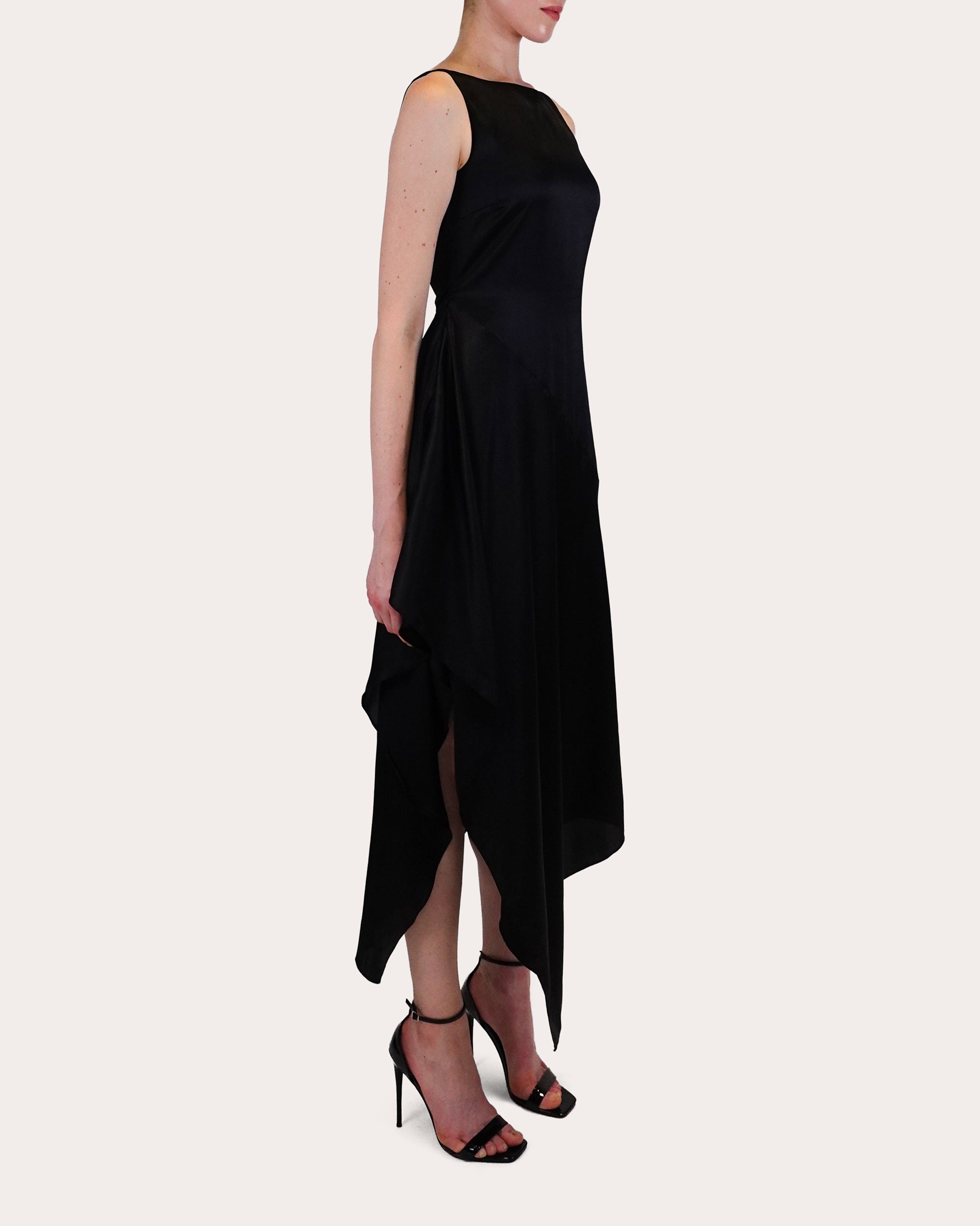 Manisha Asymmetric Draped Satin Midi Dress