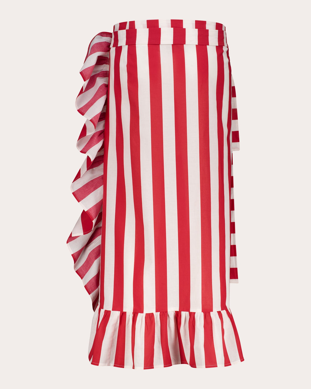 Marla Striped Ruffle-Trimmed Wrap Cotton Skirt