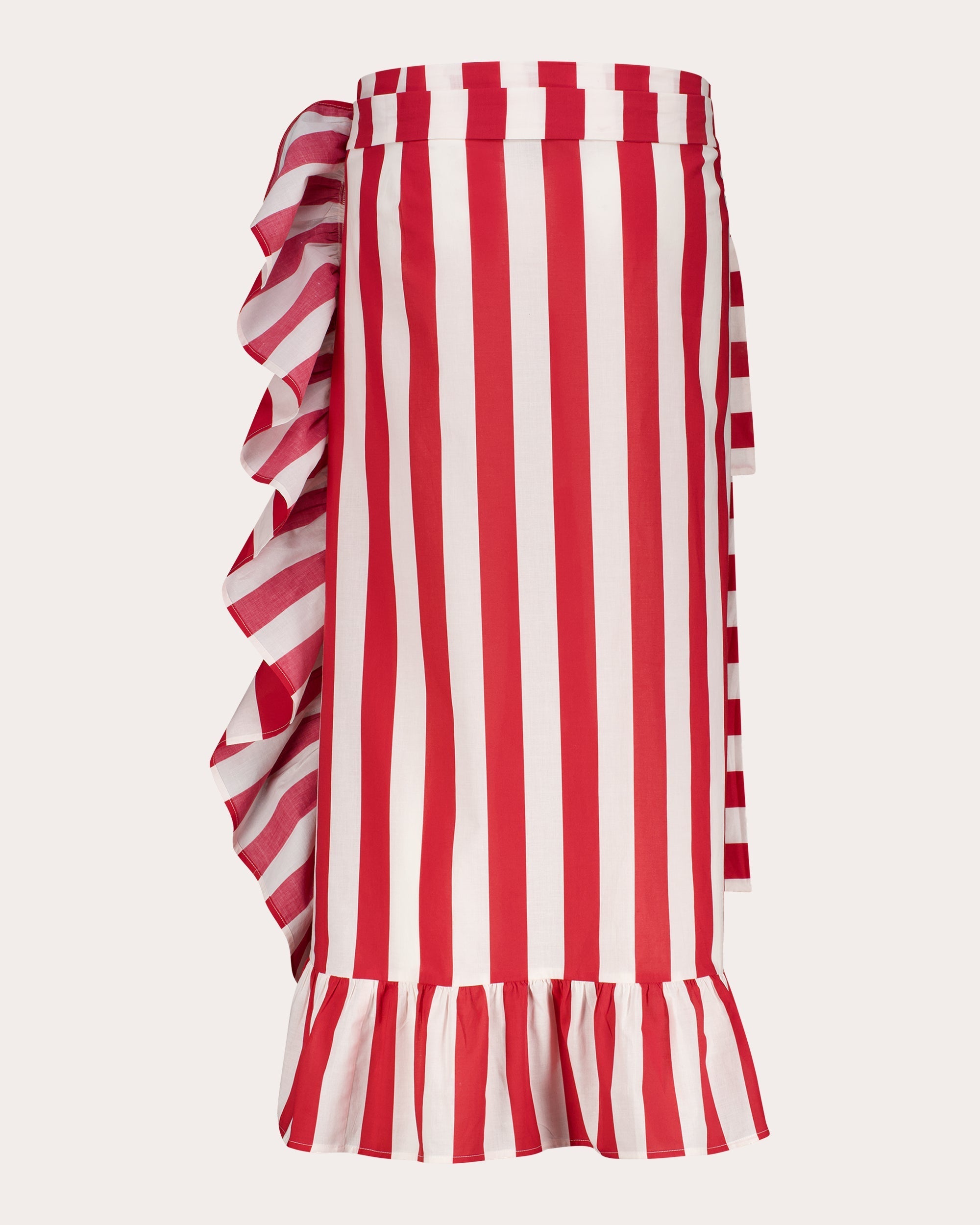Marla Striped Ruffle-Trimmed Wrap Cotton Skirt