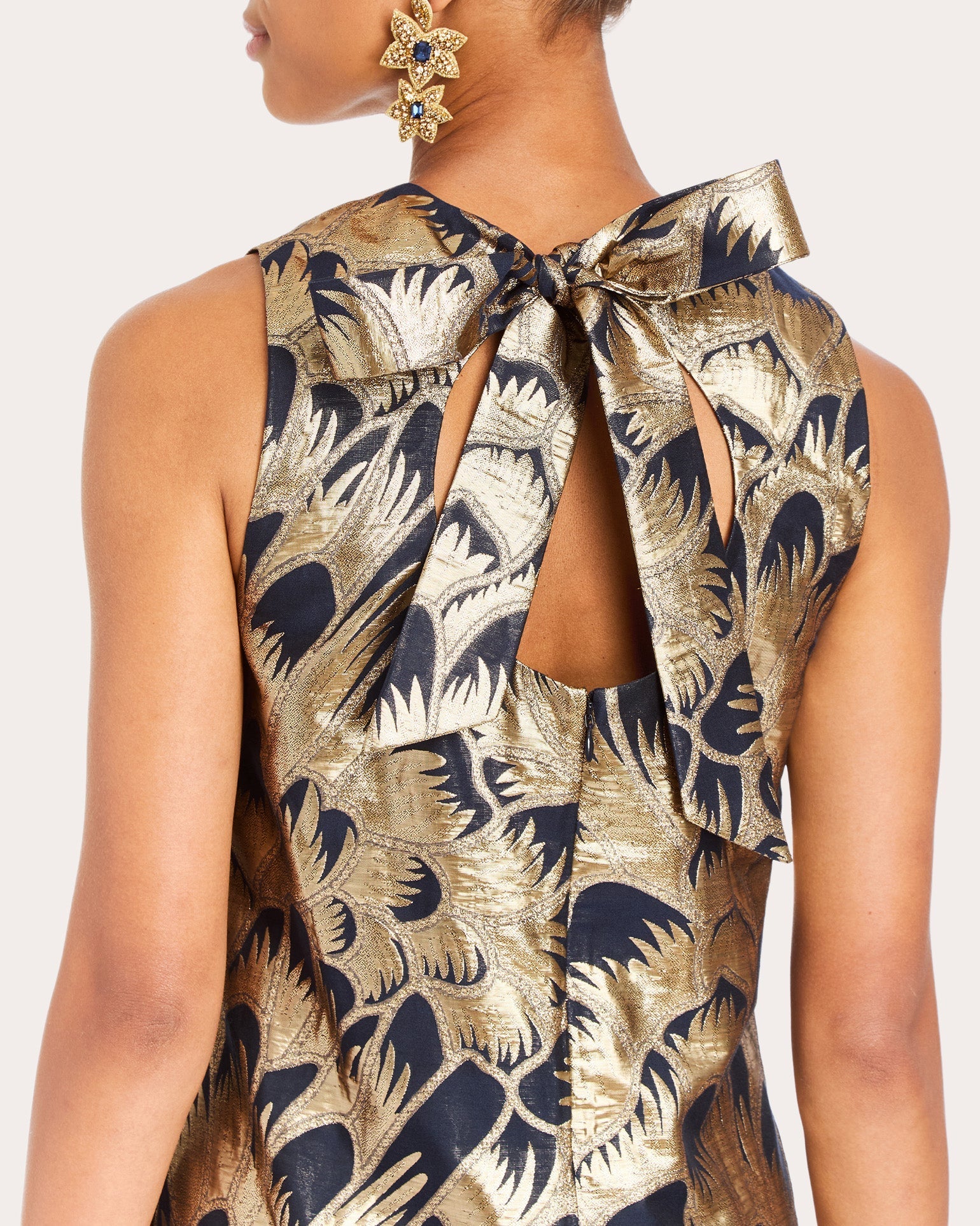 Mia Tie-Back Metallic Jacquard Mini Dress