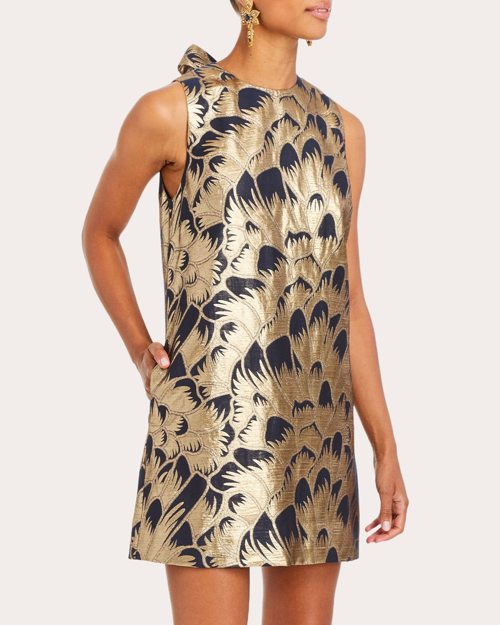 Mia Tie-Back Metallic Jacquard Mini Dress