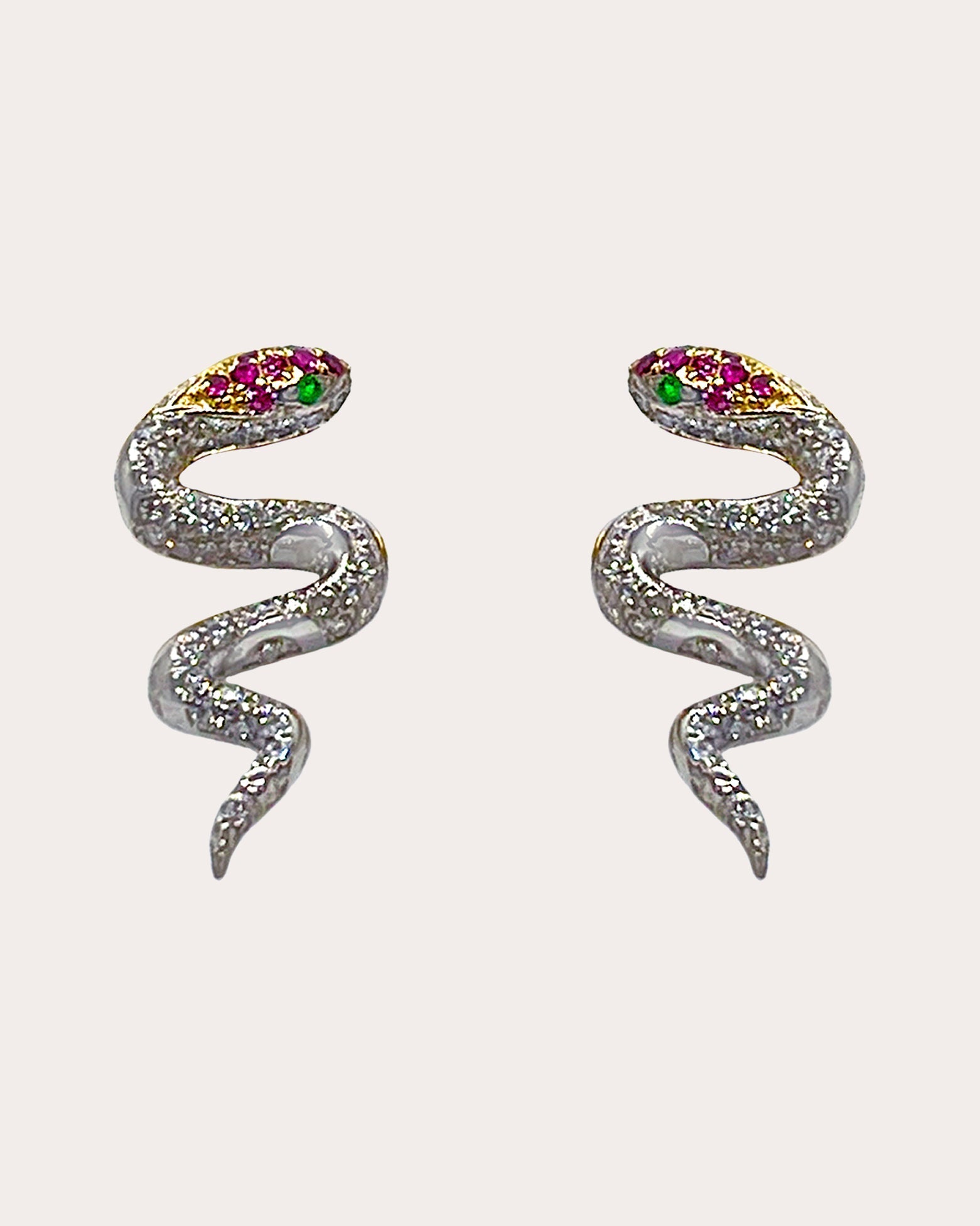 Mini Chavín 18K Gold Emerald Ruby and Diamond Snake Stud Earrings