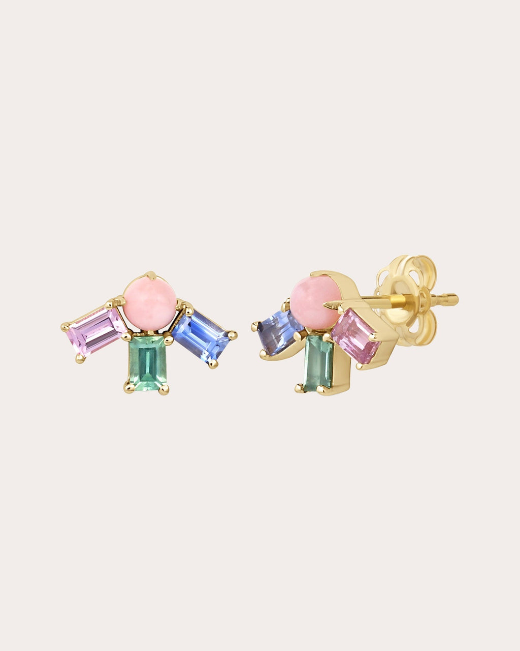 Revival Mini Dream Rays 14K Gold Opal and Sapphire Stud Earrings