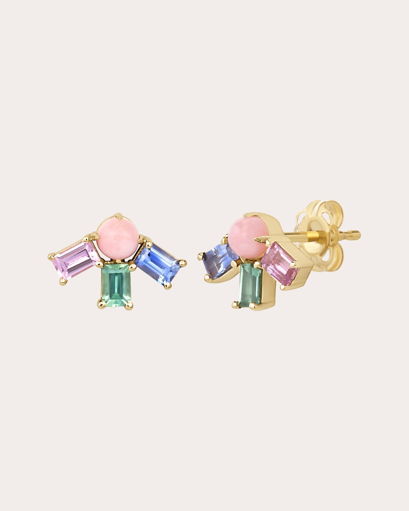 Revival Mini Dream Rays 14K Gold Opal and Sapphire Stud Earrings
