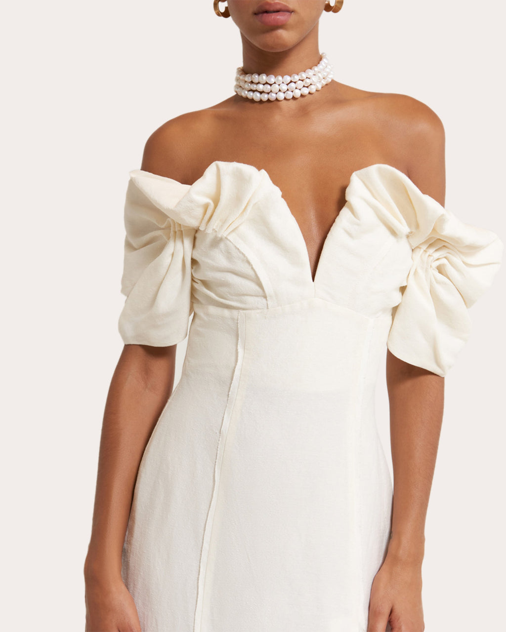 Muna Gathered Linen-Blend Midi Dress