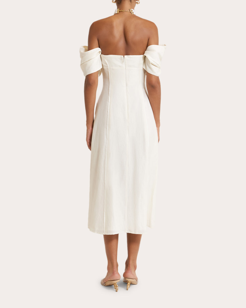Muna Gathered Linen-Blend Midi Dress