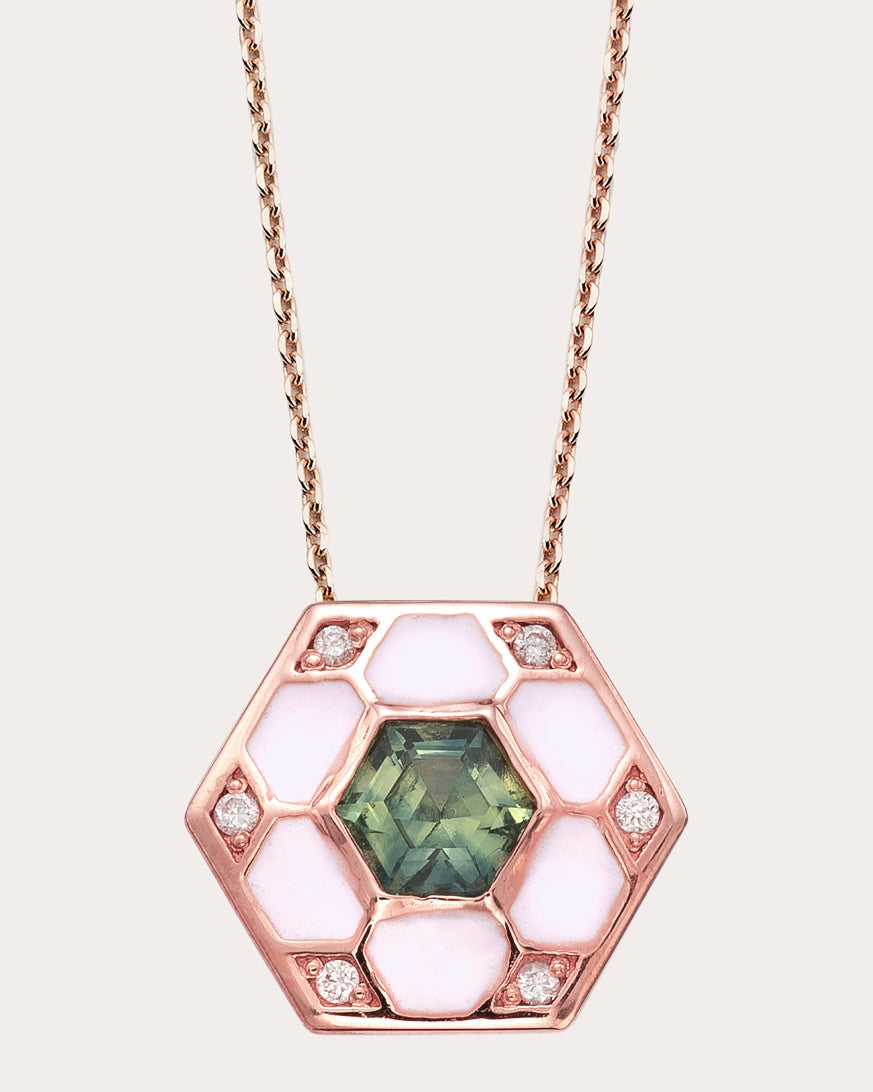 Pod 14K Gold Enamel Sapphire and Diamond Pendant Necklace