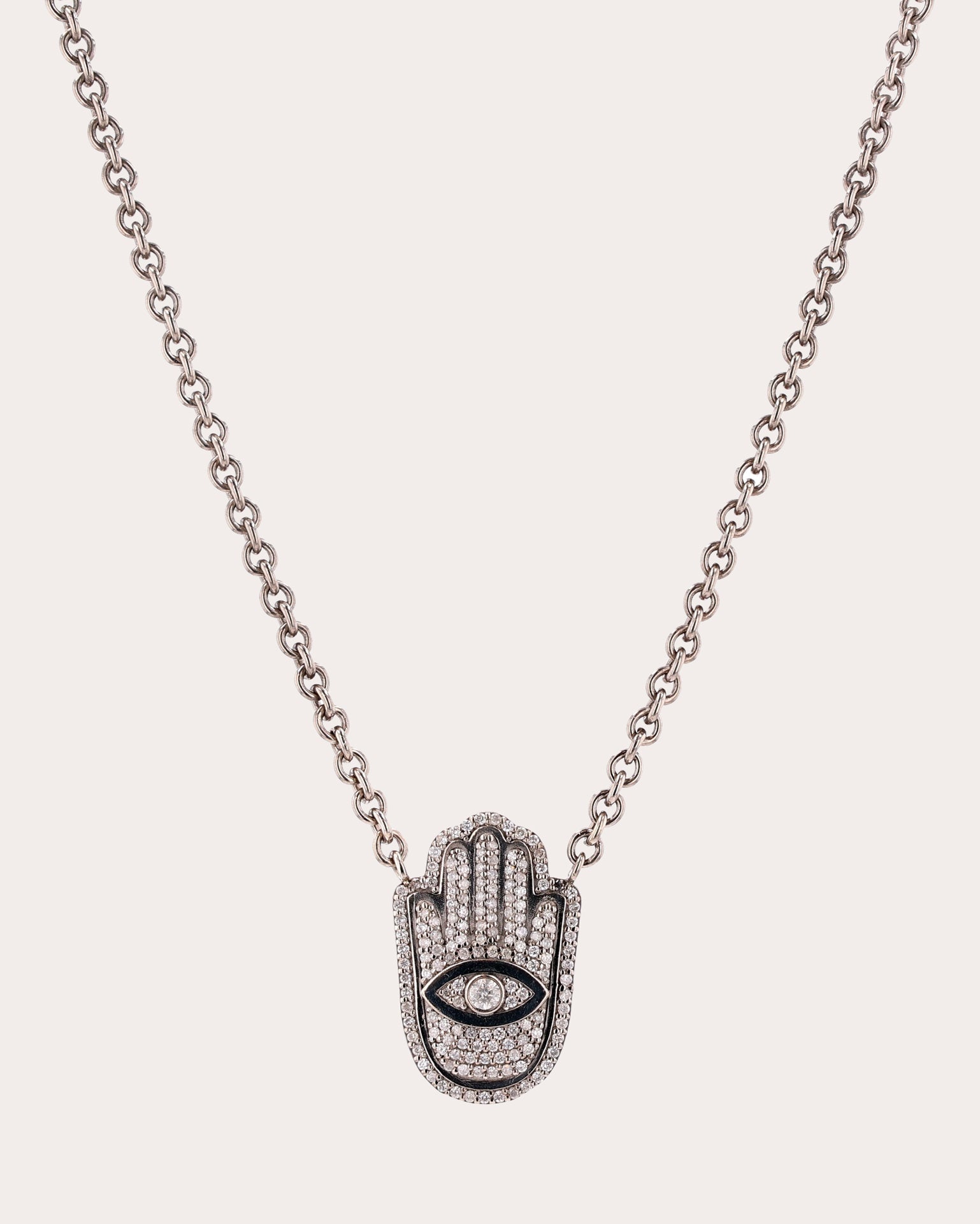 Sterling Silver and Diamond Pavé Hamsa Pendant Necklace