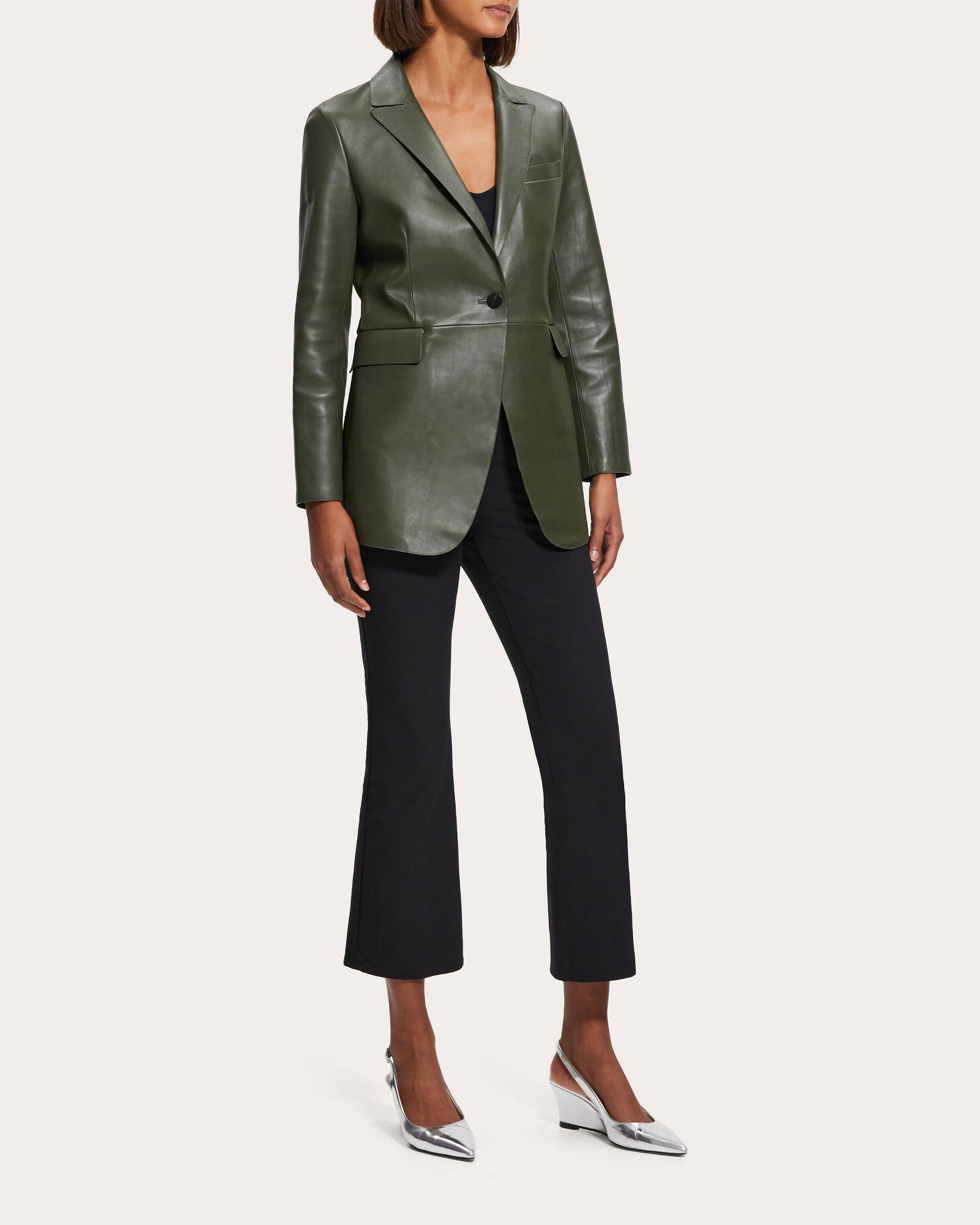 Rounded Etiennette Long Leather Blazer