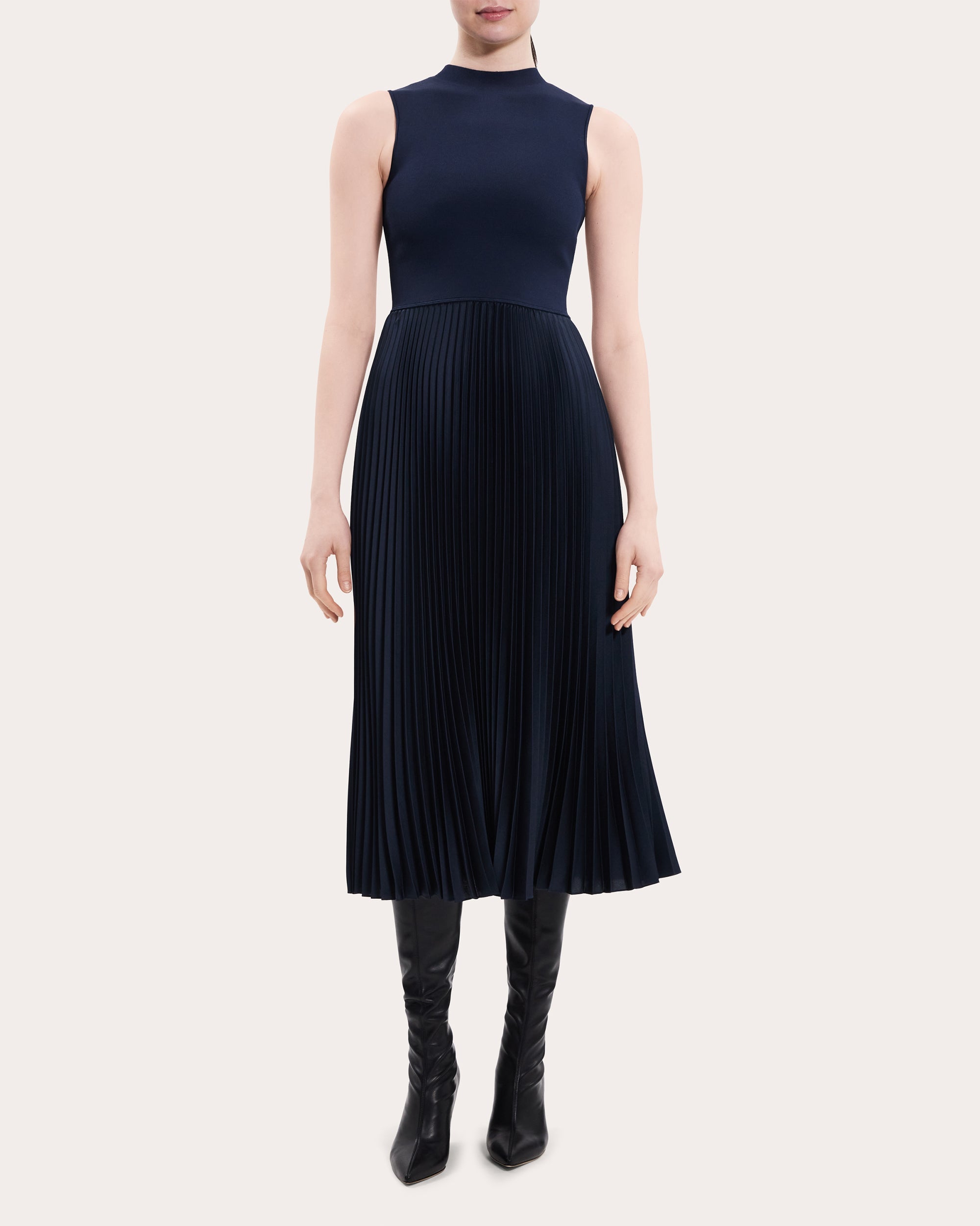 Textured Satin Pleated Combo Dress