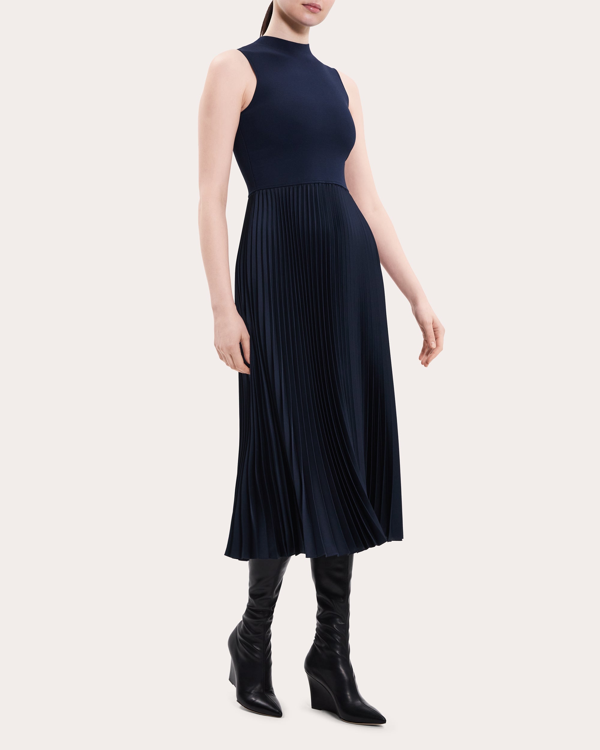 Textured Satin Pleated Combo Dress