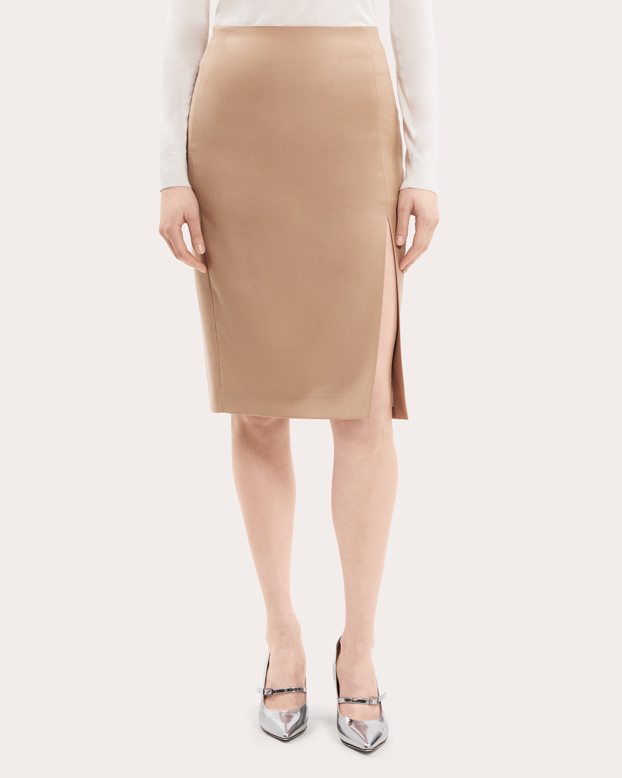 Side-Slit Wool Skirt