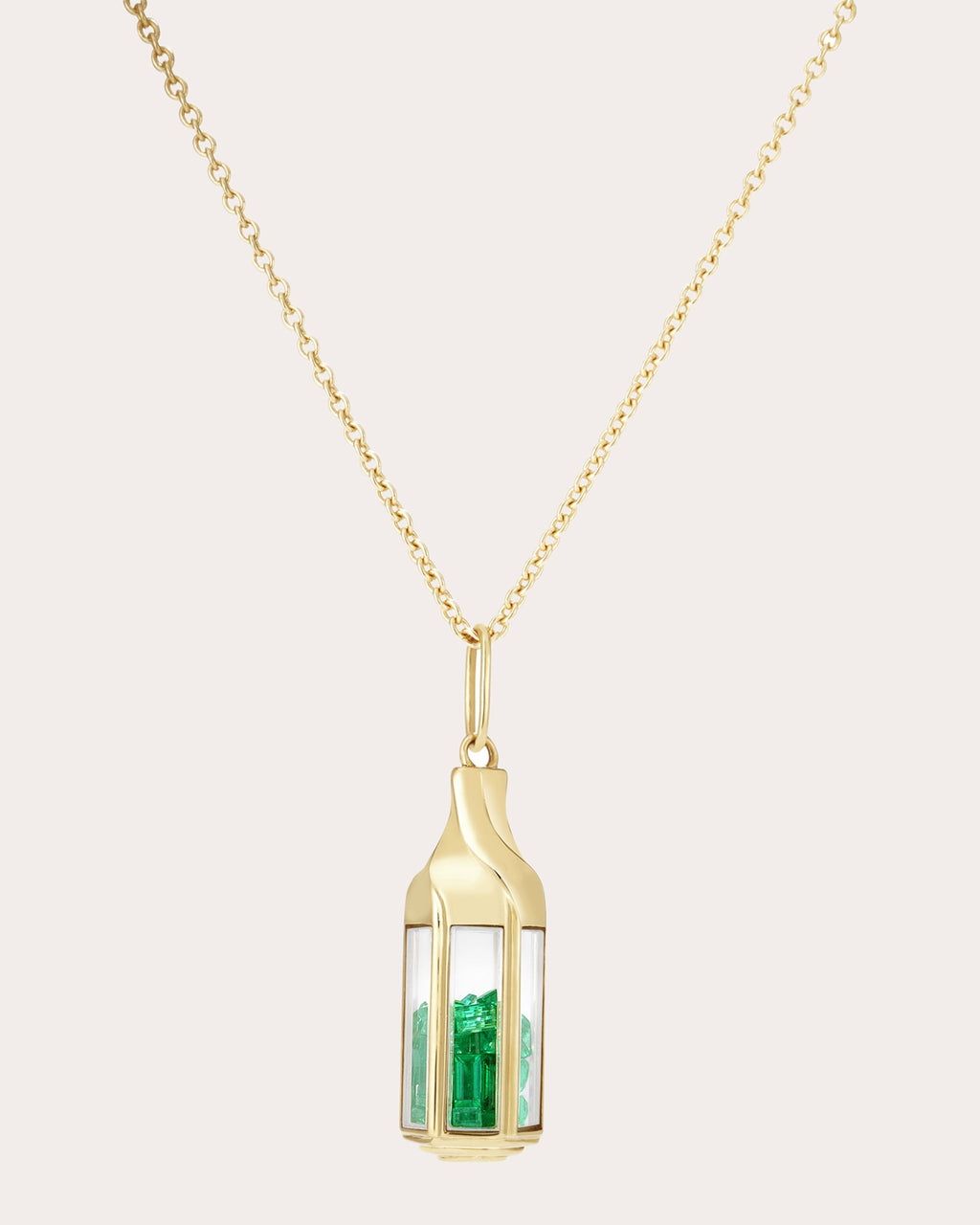 Farol 18K Gold Crystal and Emearld Shaker Pendant Necklace