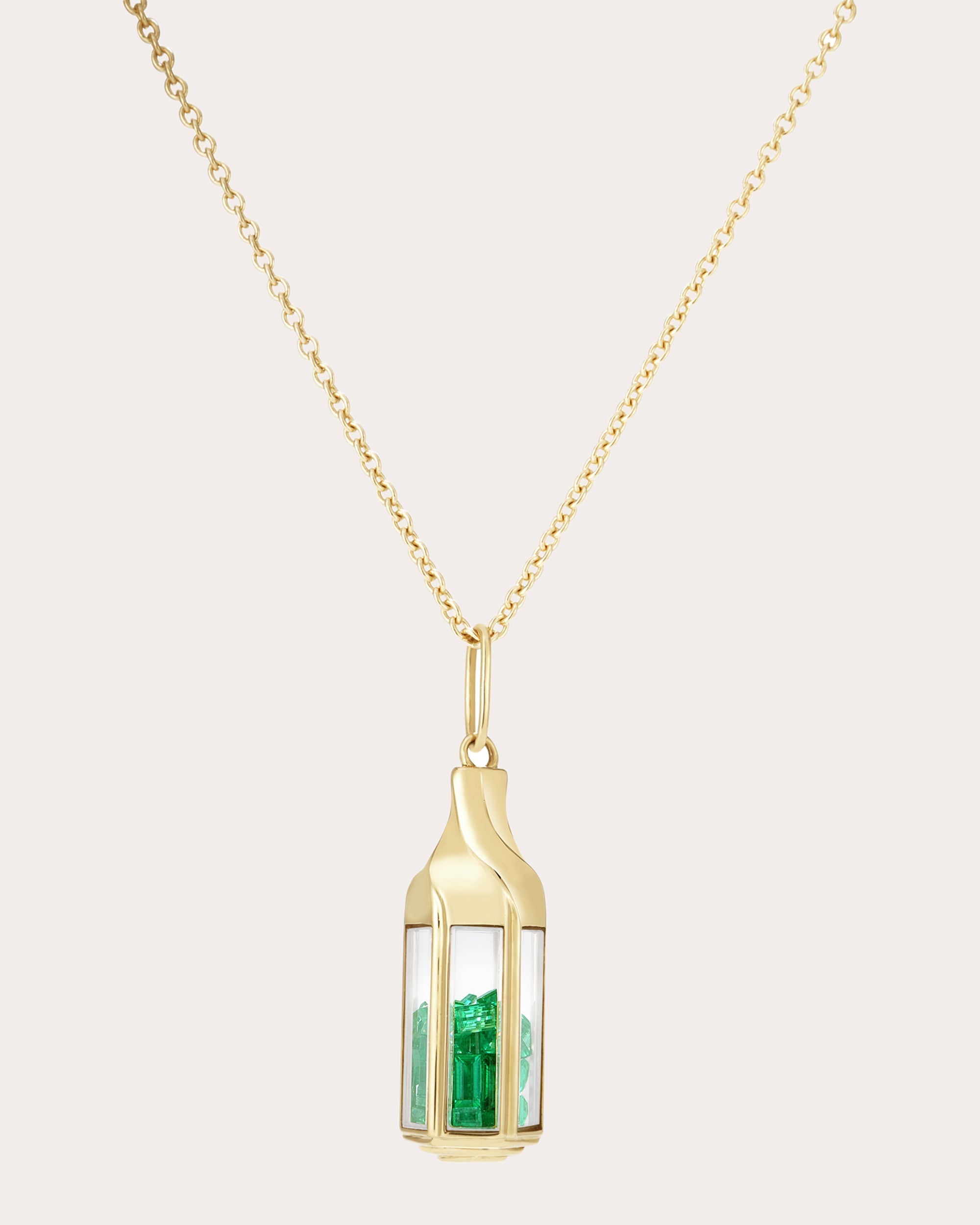 Farol 18K Gold Crystal and Emearld Shaker Pendant Necklace