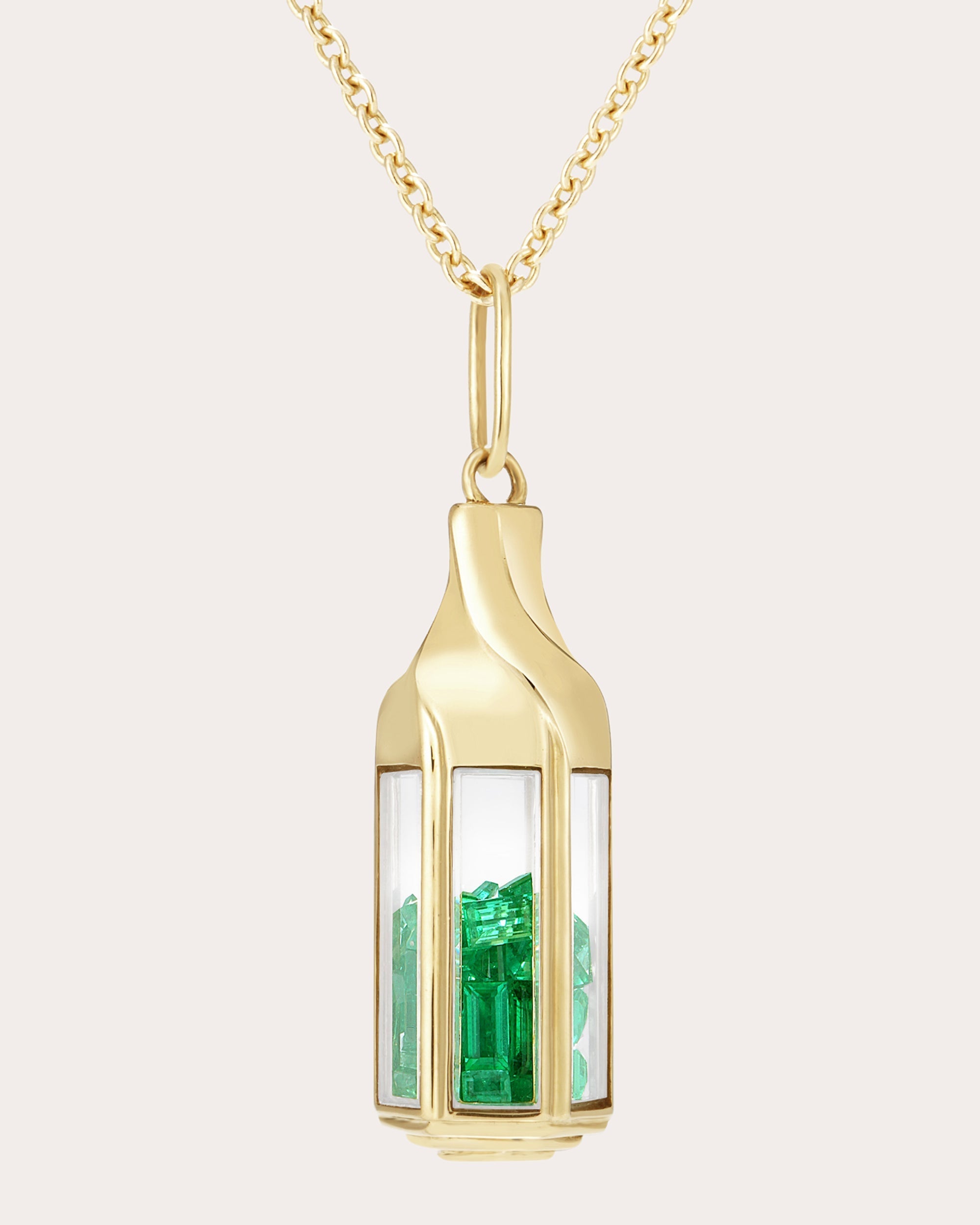 Farol 18K Gold Crystal and Emearld Shaker Pendant Necklace