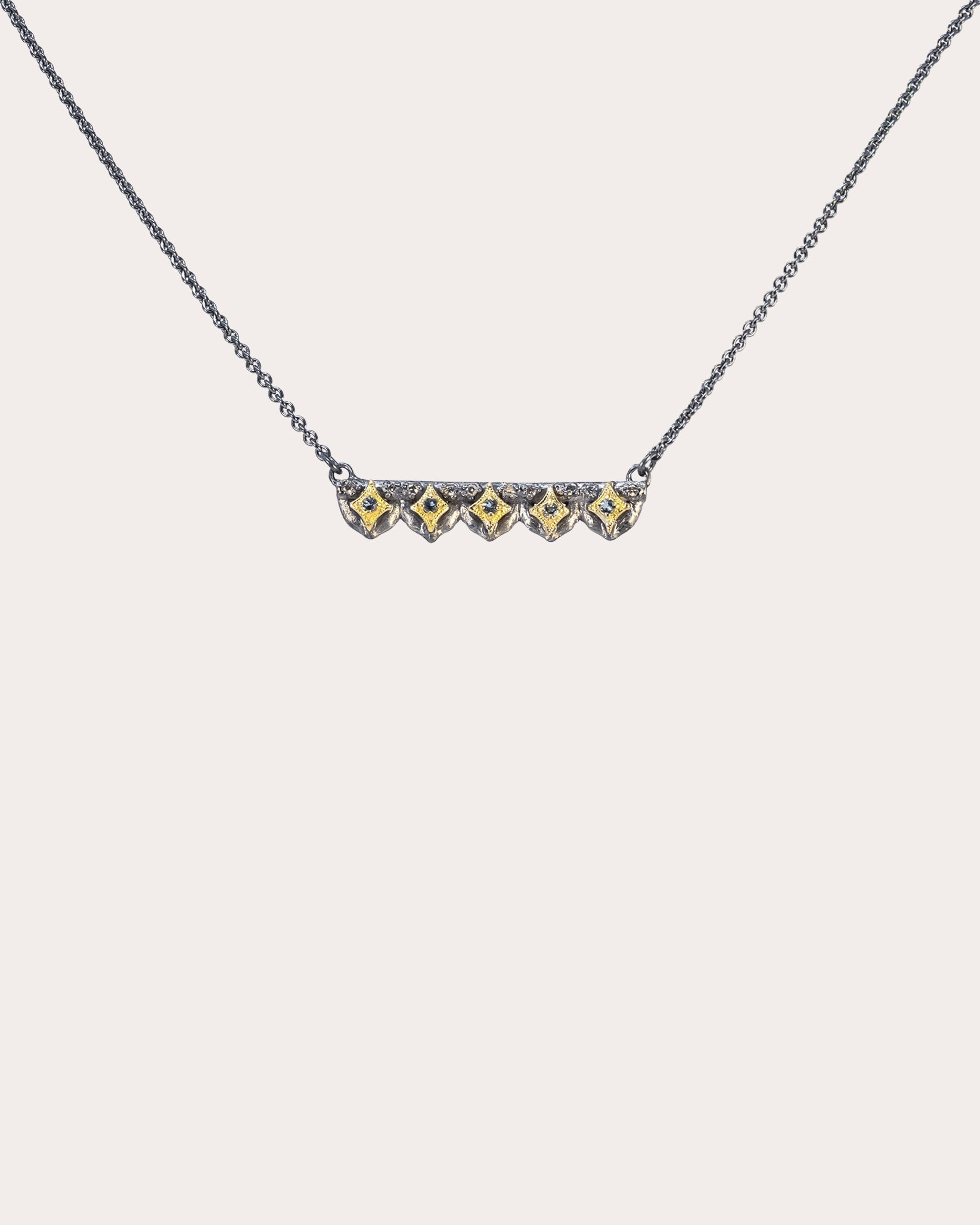 18K Gold Blackened Sterling Silver Topaz and Diamond Crivelli Necklace
