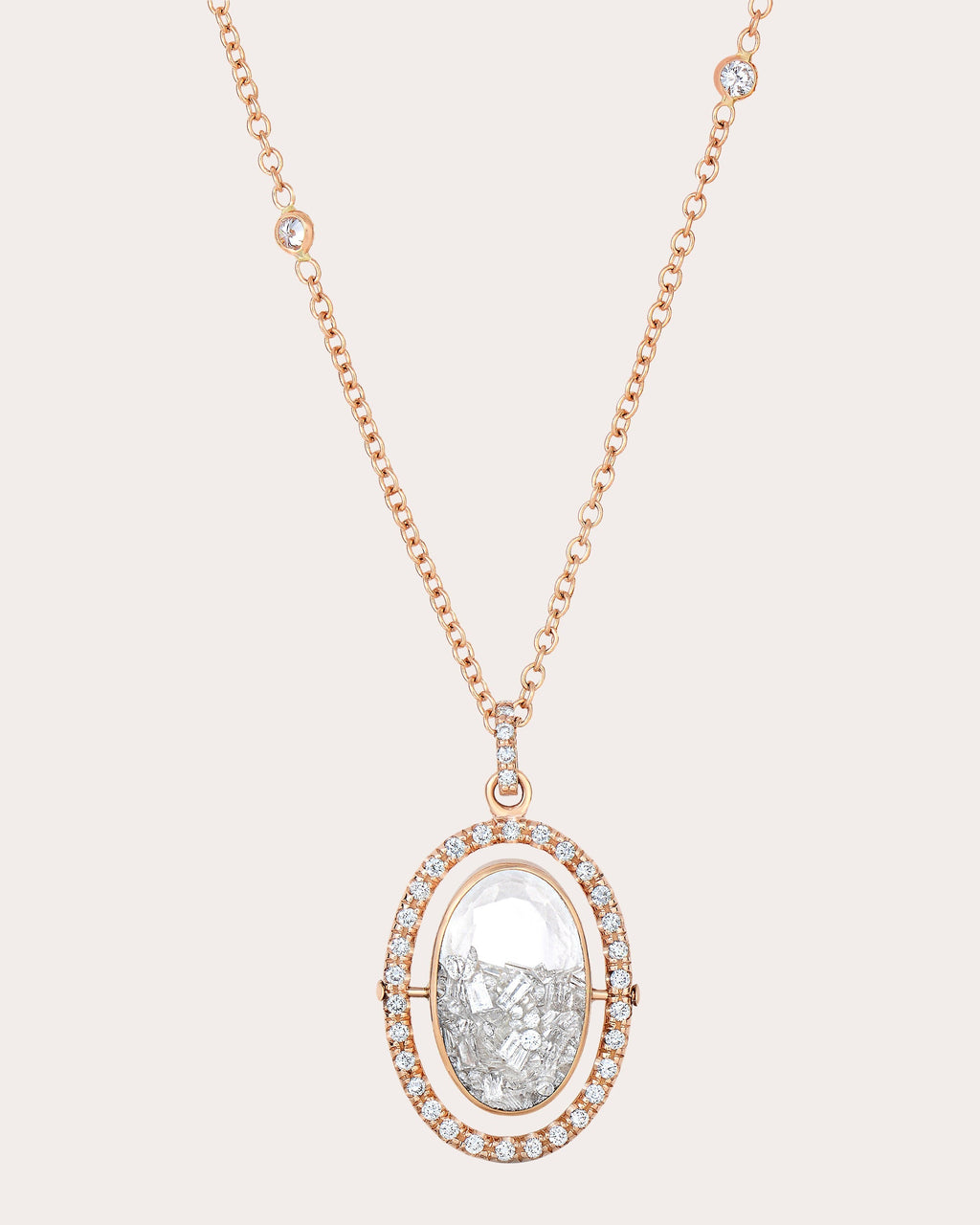 Halo 18K Gold Crystal and Diamond Shaker Pendant Necklace