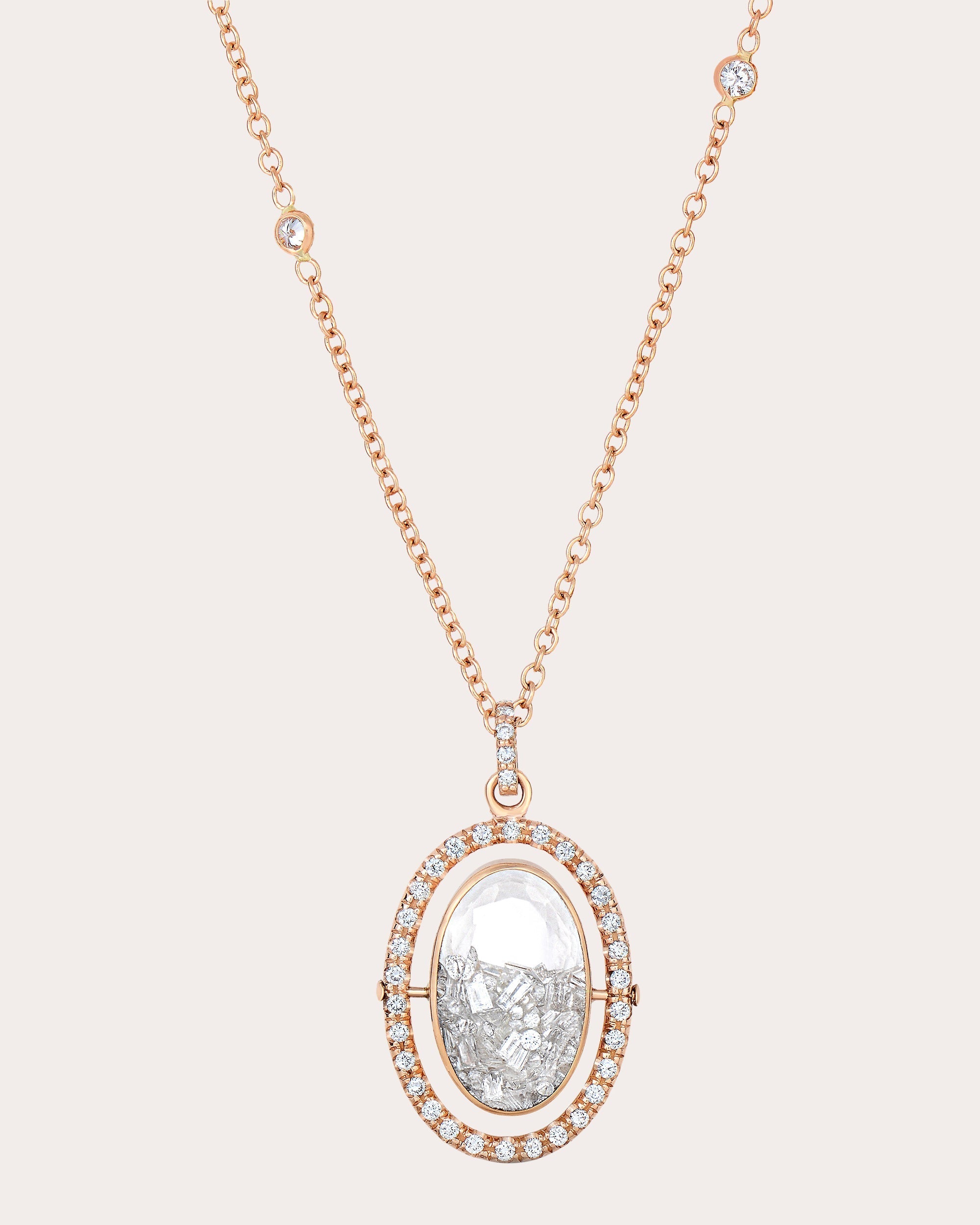 Halo 18K Gold Crystal and Diamond Shaker Pendant Necklace