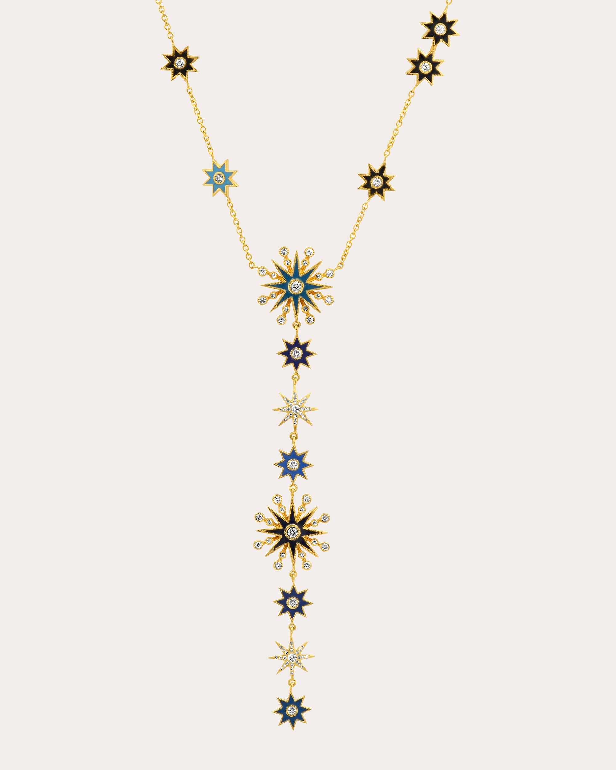 18K Gold Enamel and Diamond Long Star Pendant Necklace