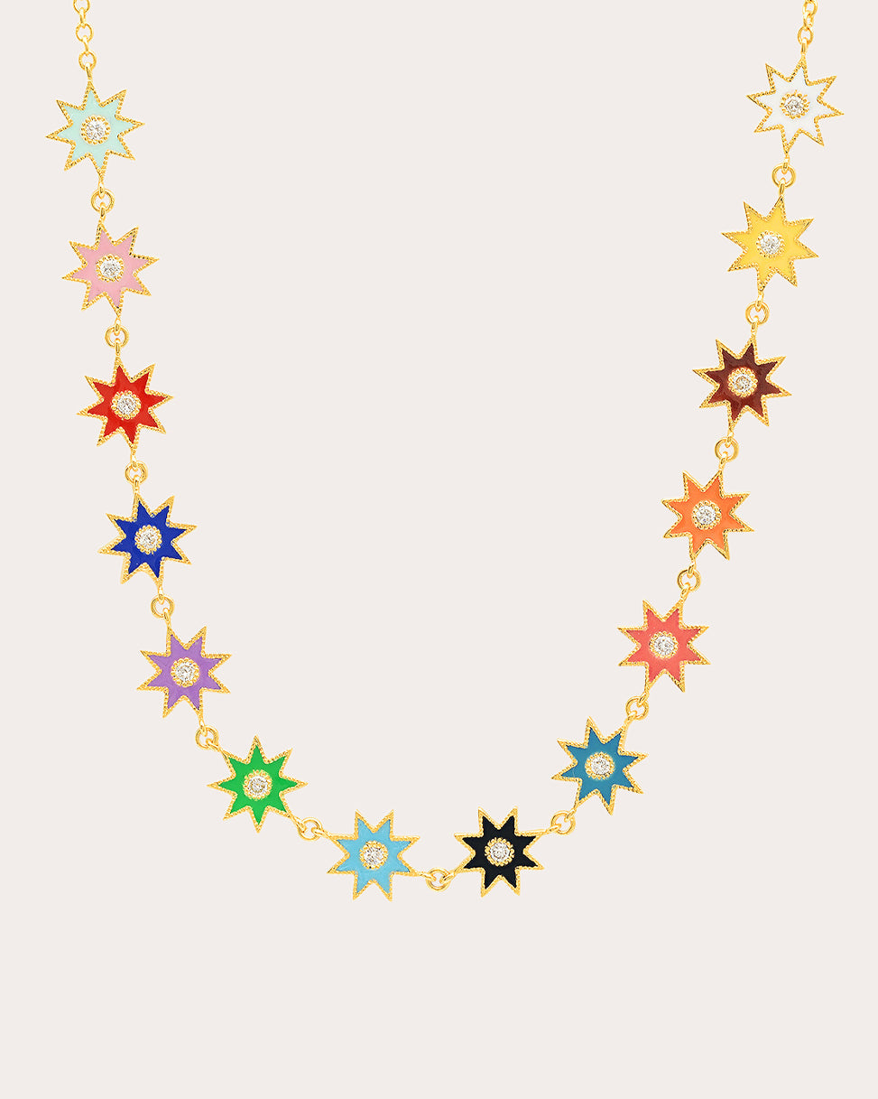 18K Gold Enamel and Diamond Twinkle Star Necklace