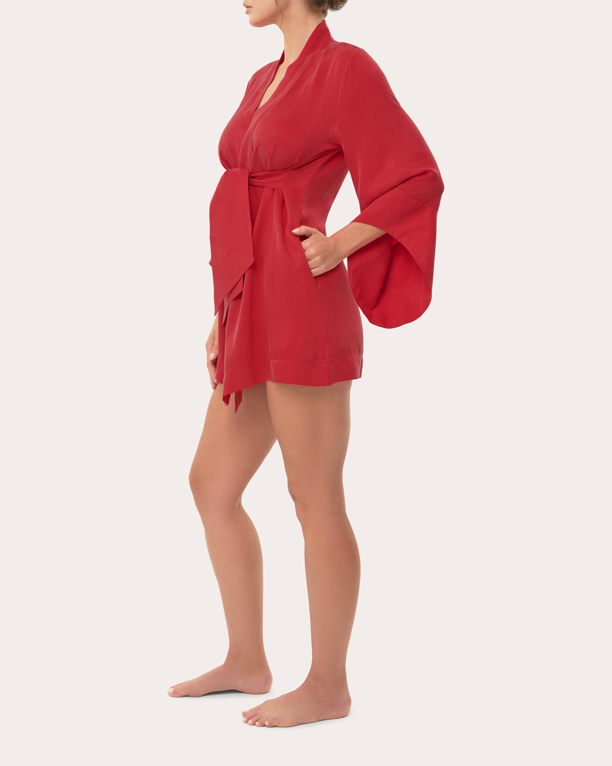 Amara Washed Satin Mini Kimono Robe