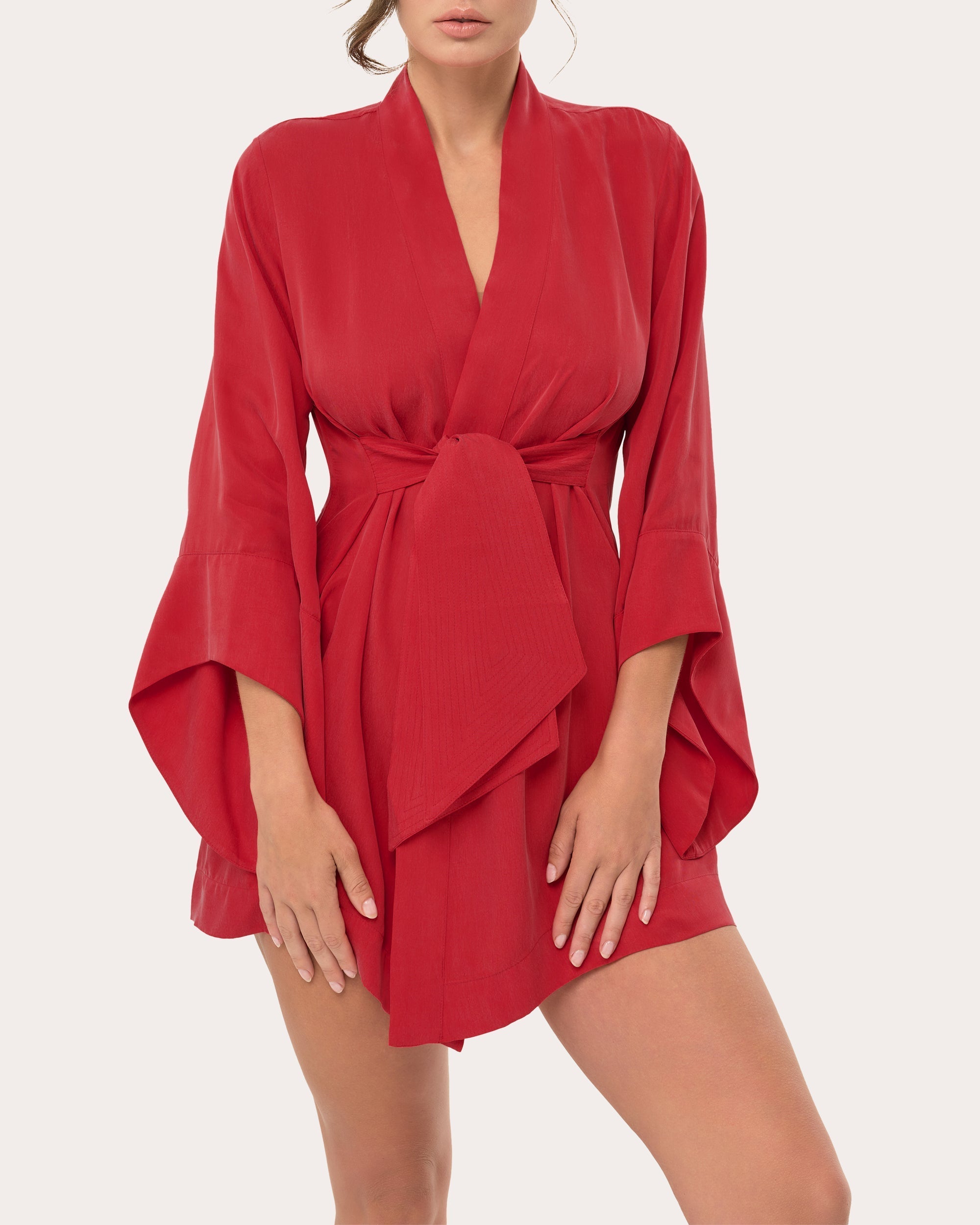Amara Washed Satin Mini Kimono Robe
