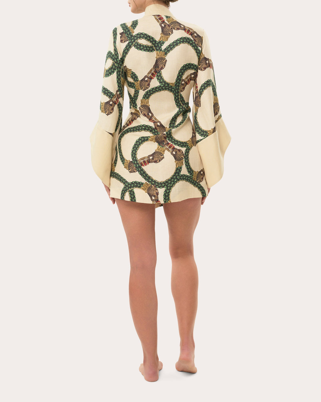 Amara Printed Linen Blend Mini Kimono Robe