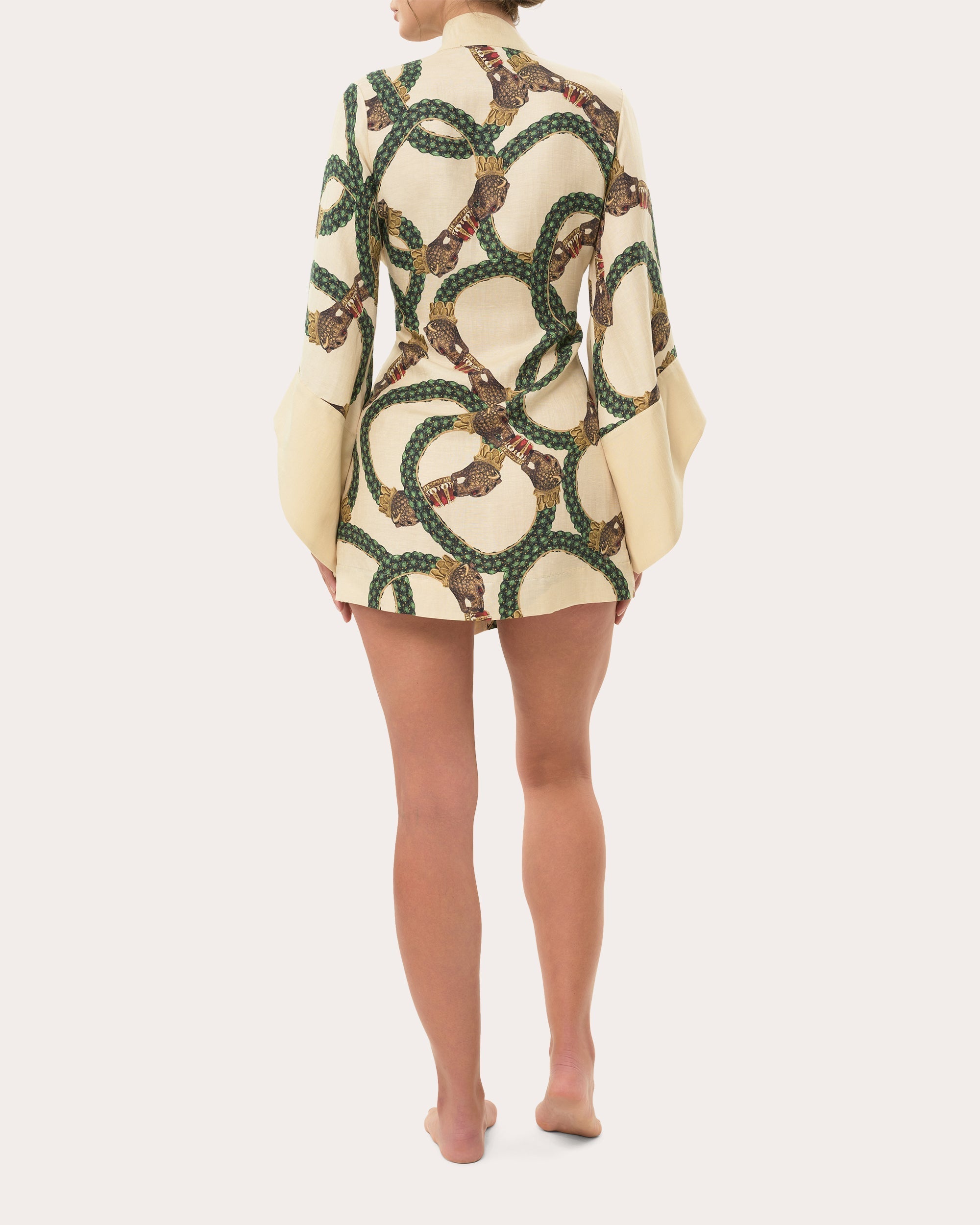 Amara Printed Linen Blend Mini Kimono Robe