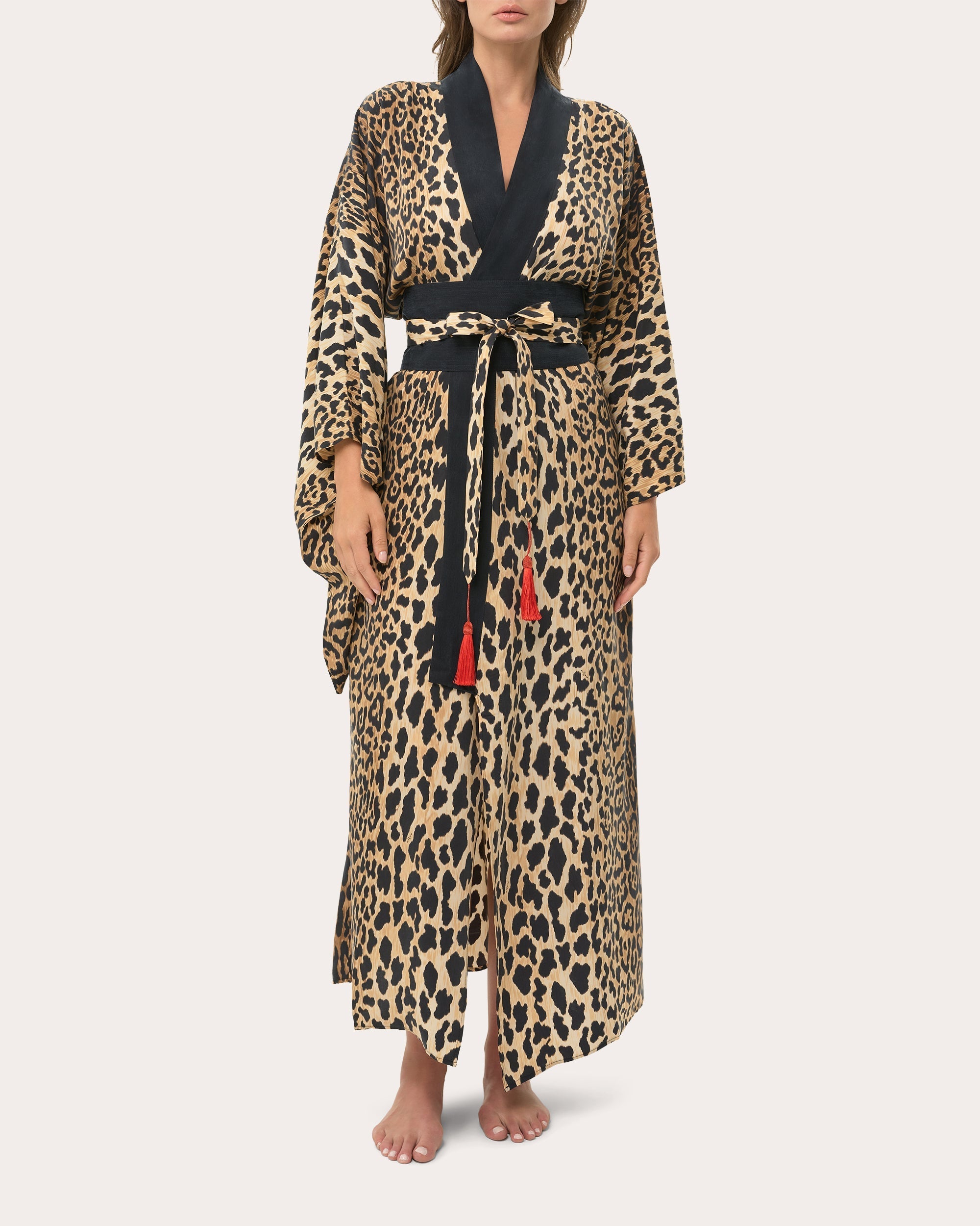 Anya Printed Satin Kimono Robe