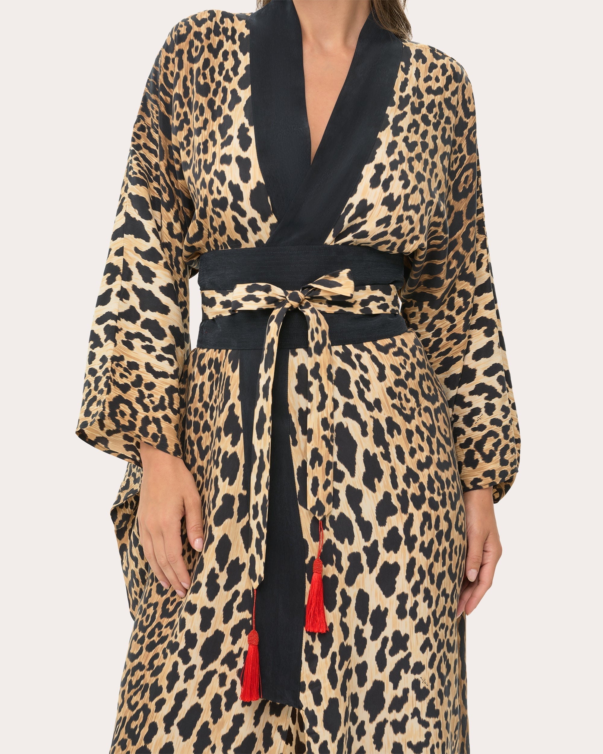 Anya Printed Satin Kimono Robe