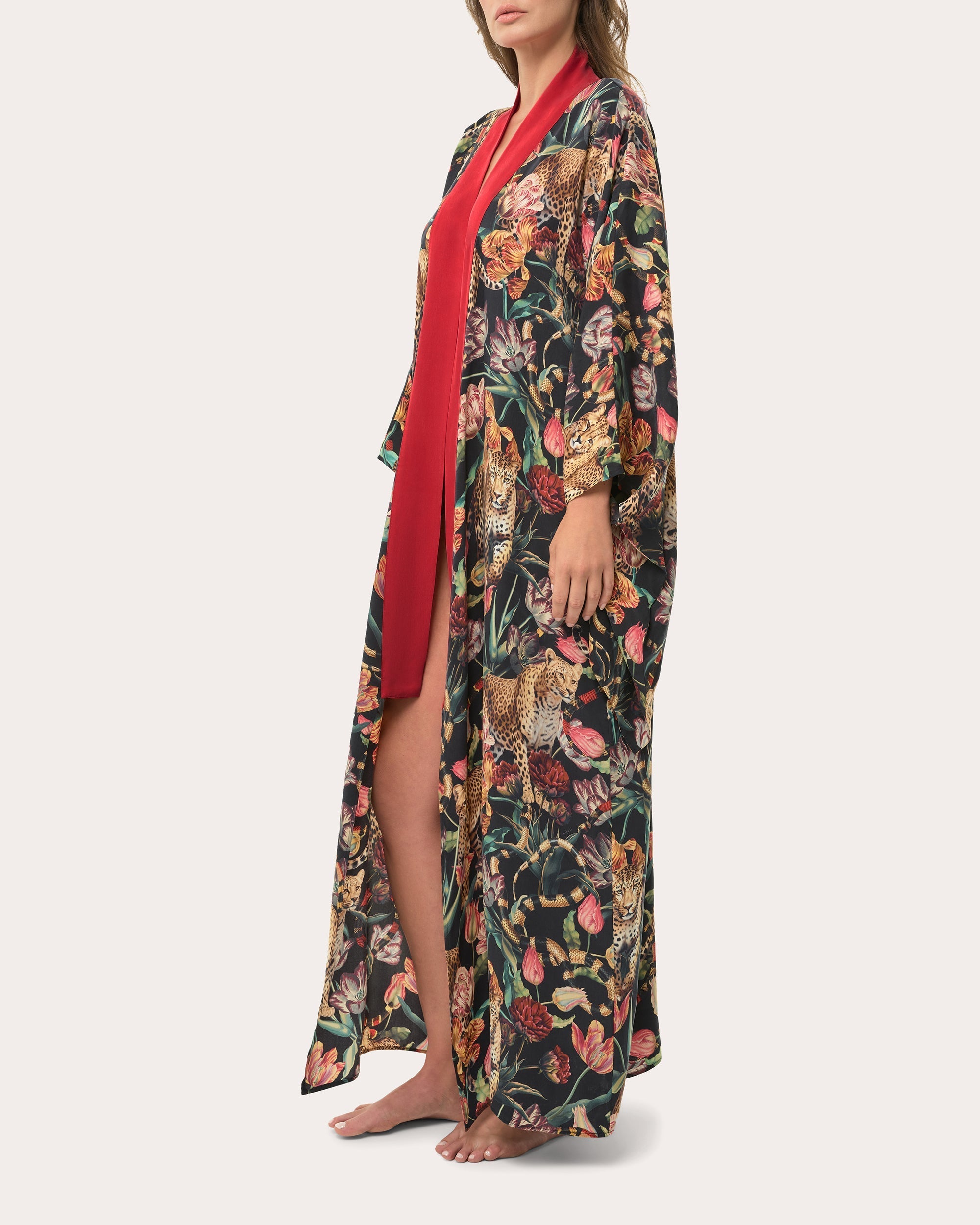 Anya Printed Satin Kimono Robe
