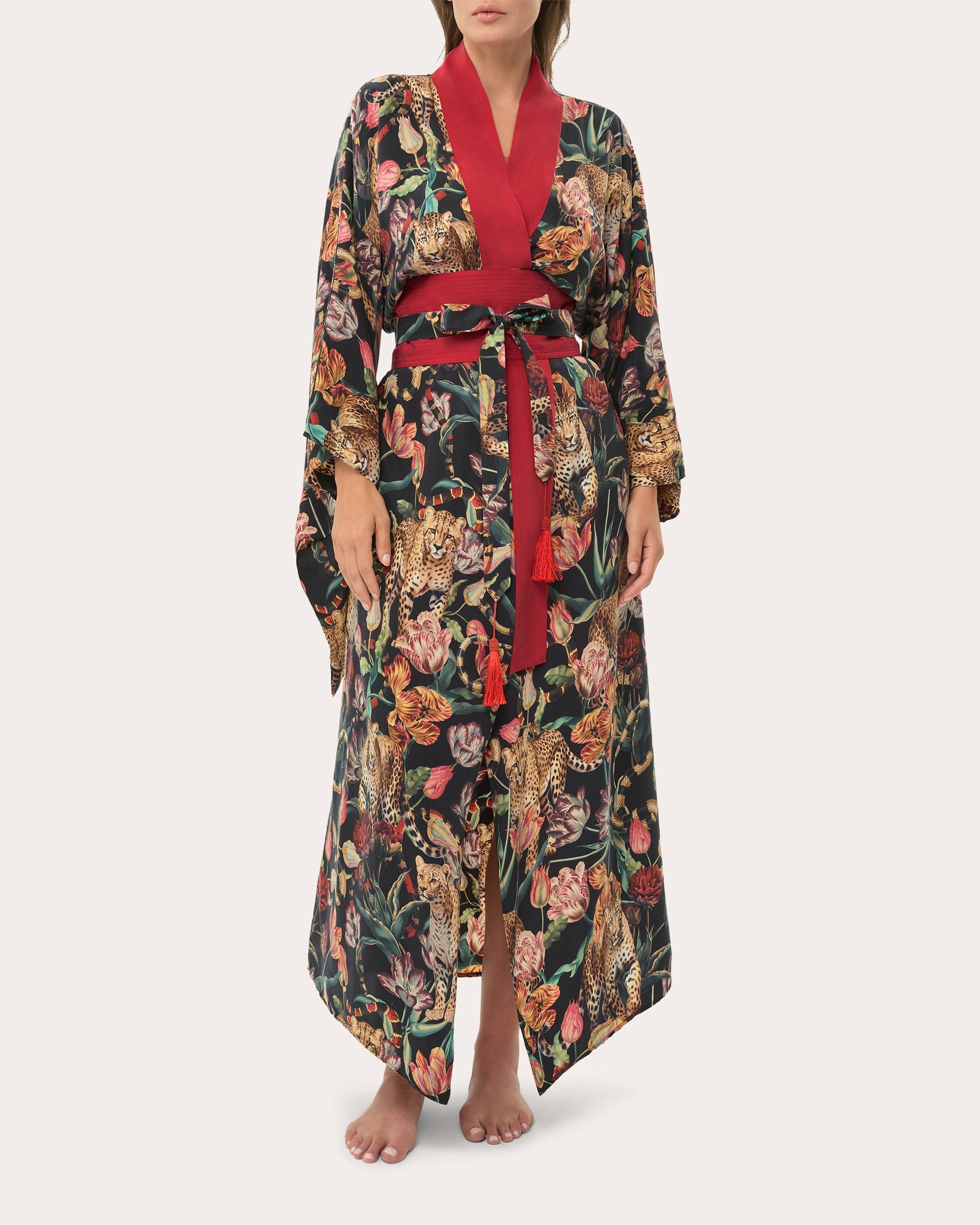 Anya Printed Satin Kimono Robe