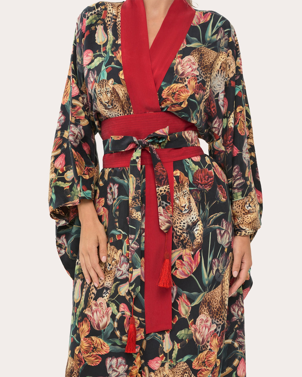 Anya Printed Satin Kimono Robe
