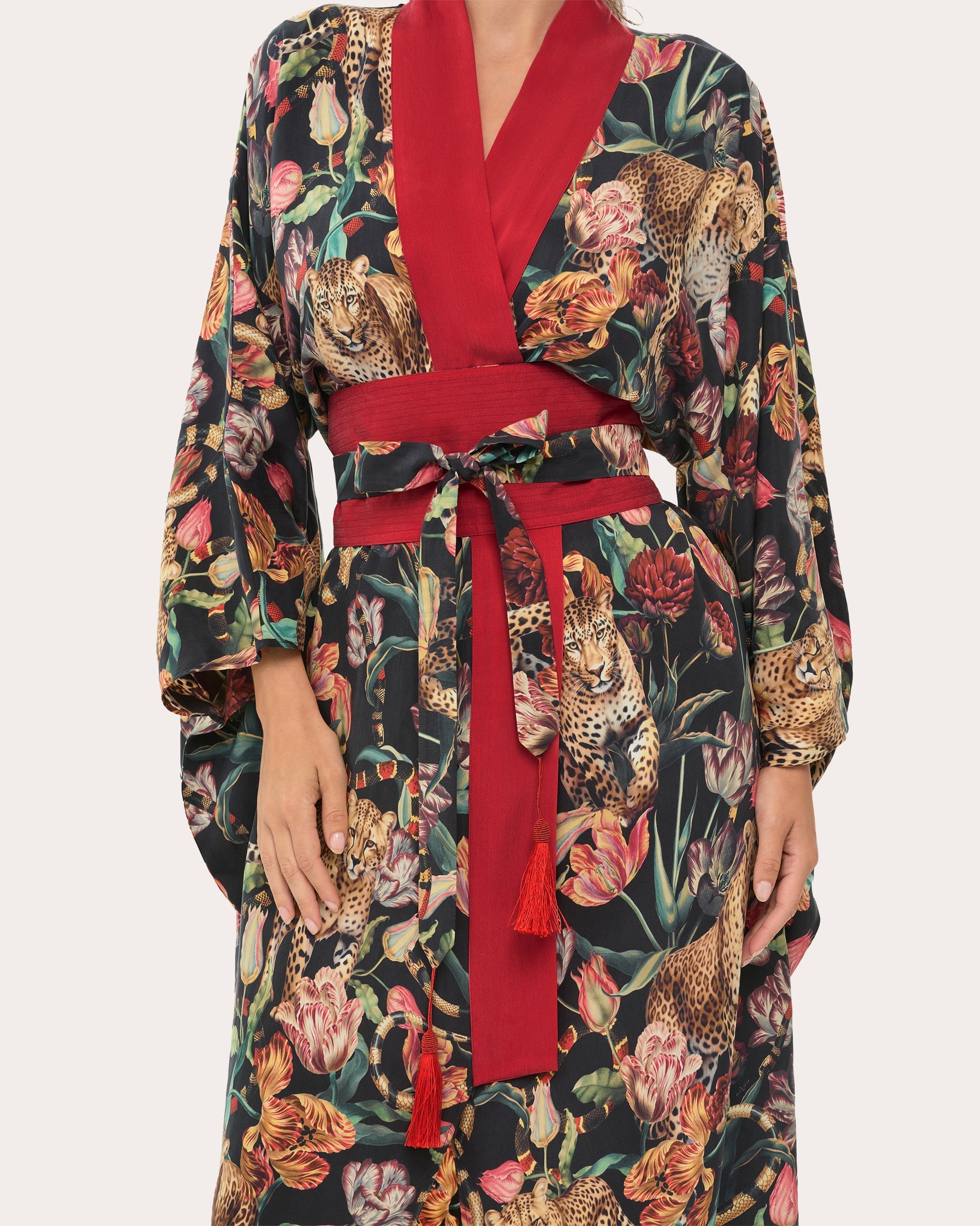 Anya Printed Satin Kimono Robe
