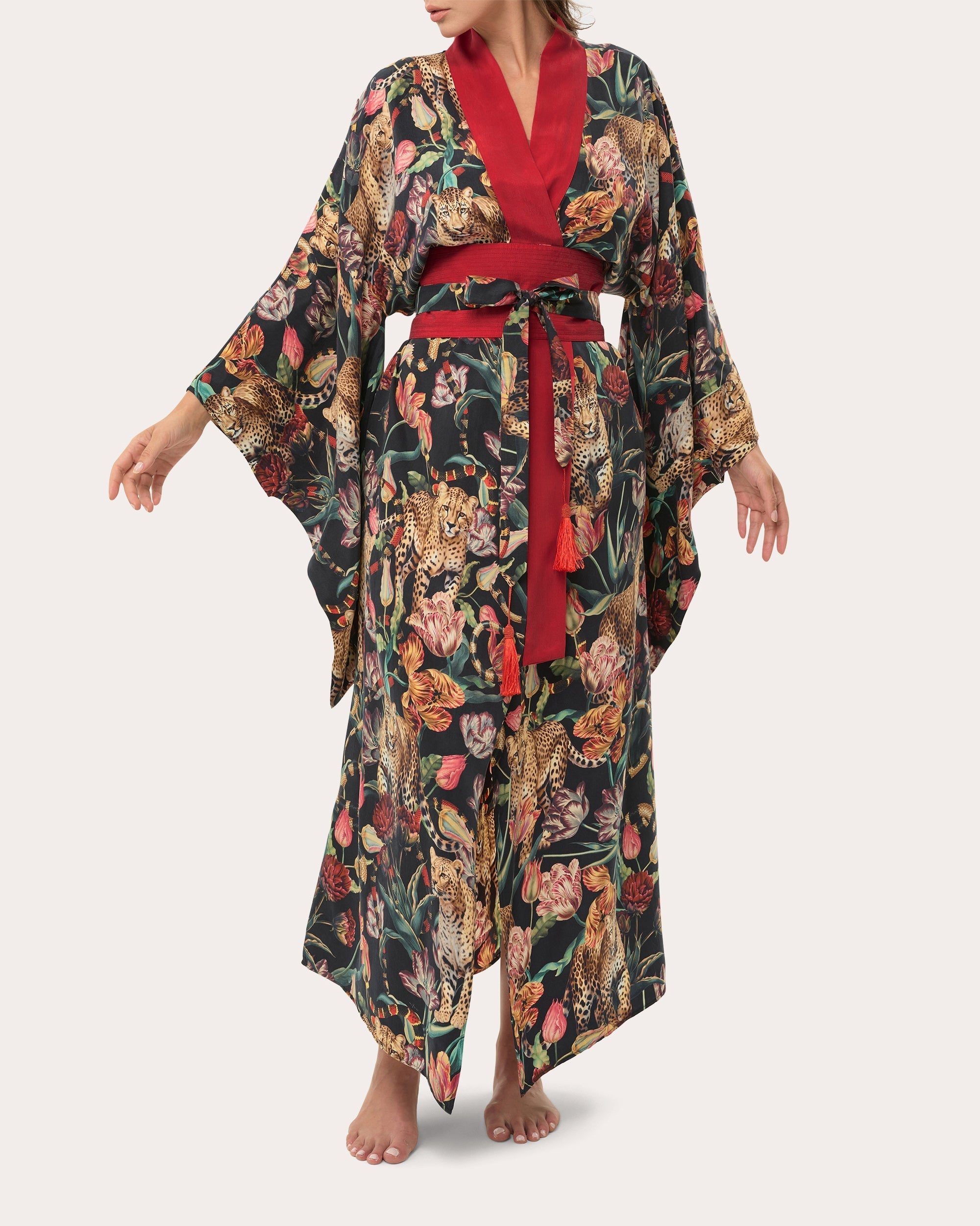 Anya Printed Satin Kimono Robe