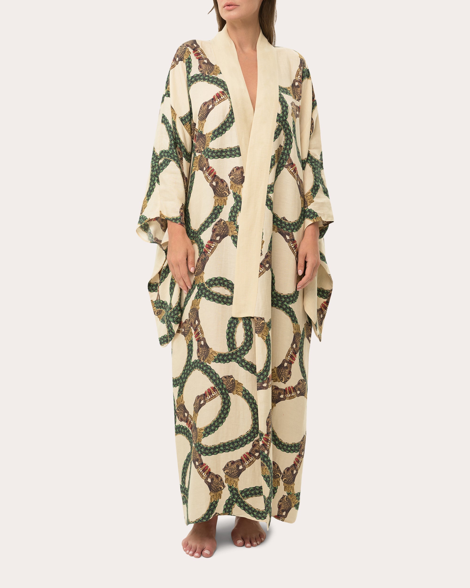 Anya Printed Linen Blend Kimono Robe