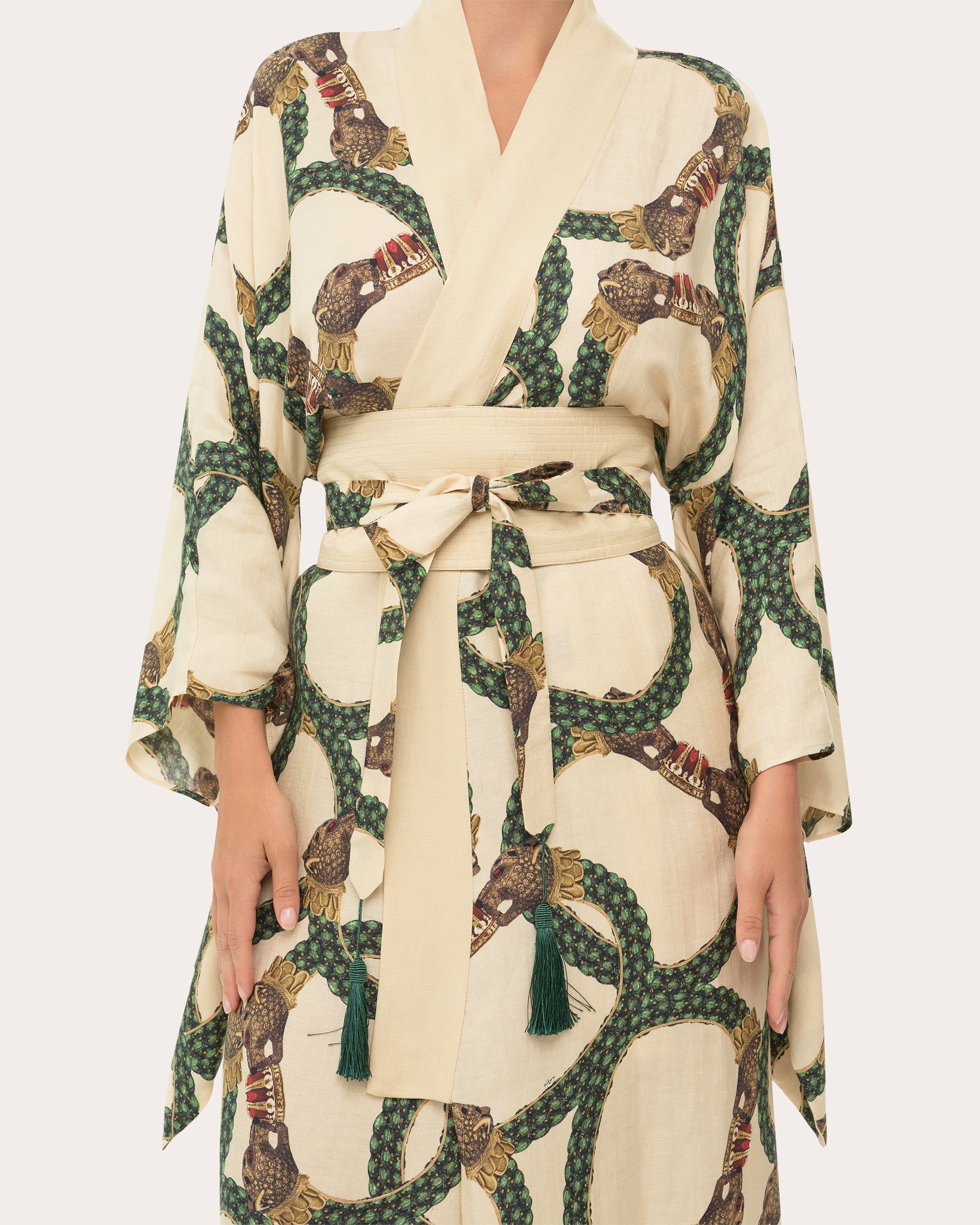 Anya Printed Linen Blend Kimono Robe