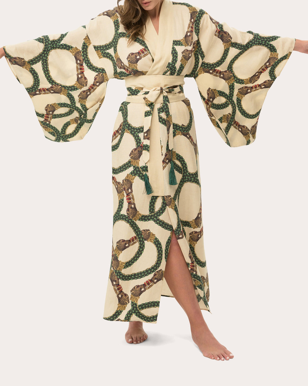 Anya Printed Linen Blend Kimono Robe