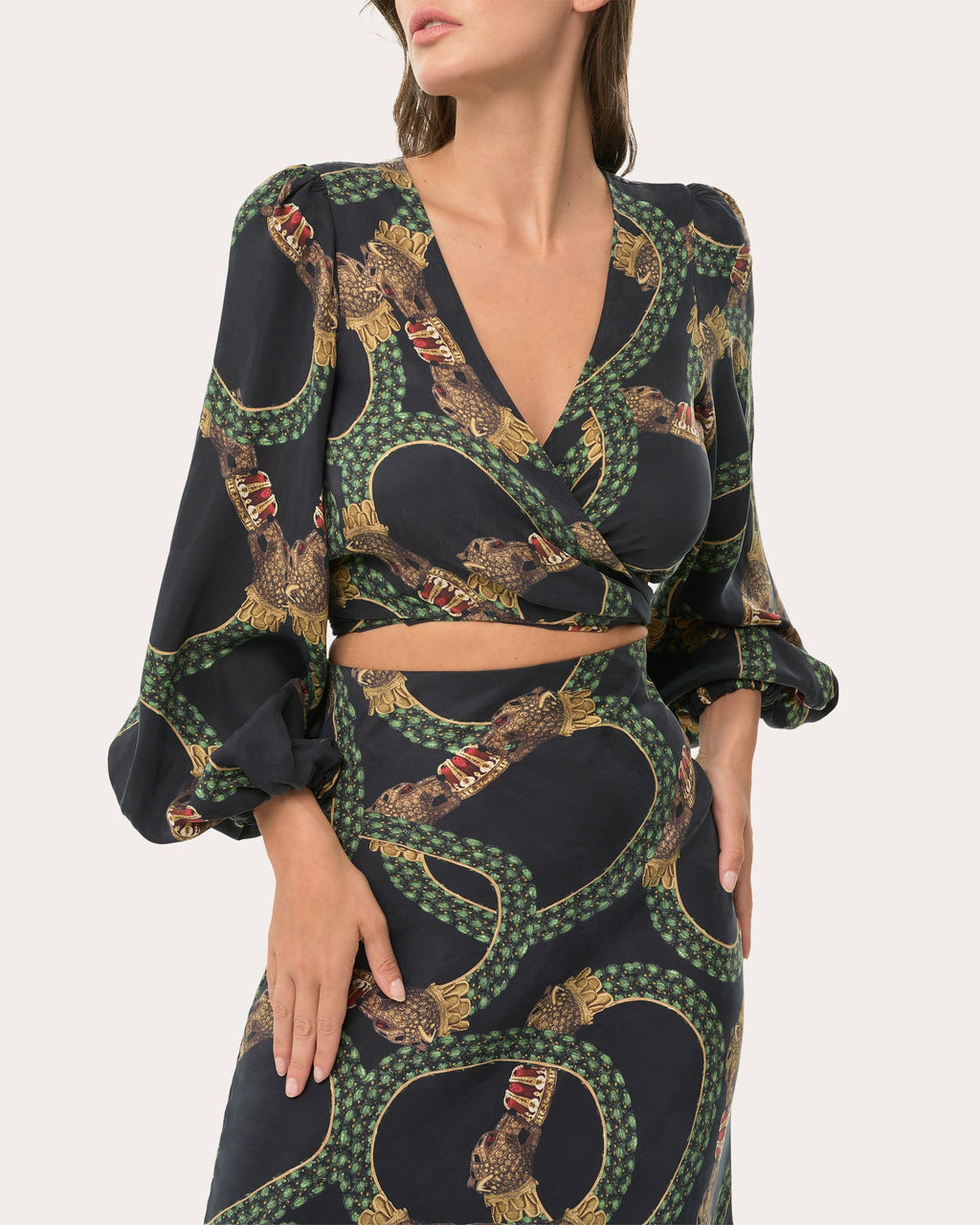 Maia Reversible Printed Satin Wrap Top