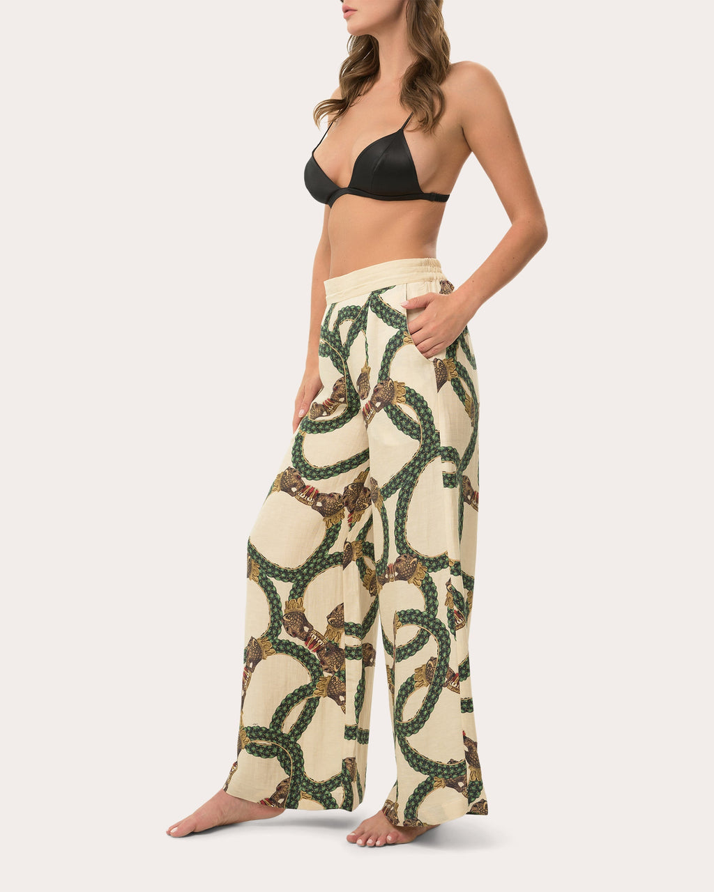 Printed Linen Blend Wide Leg Pants