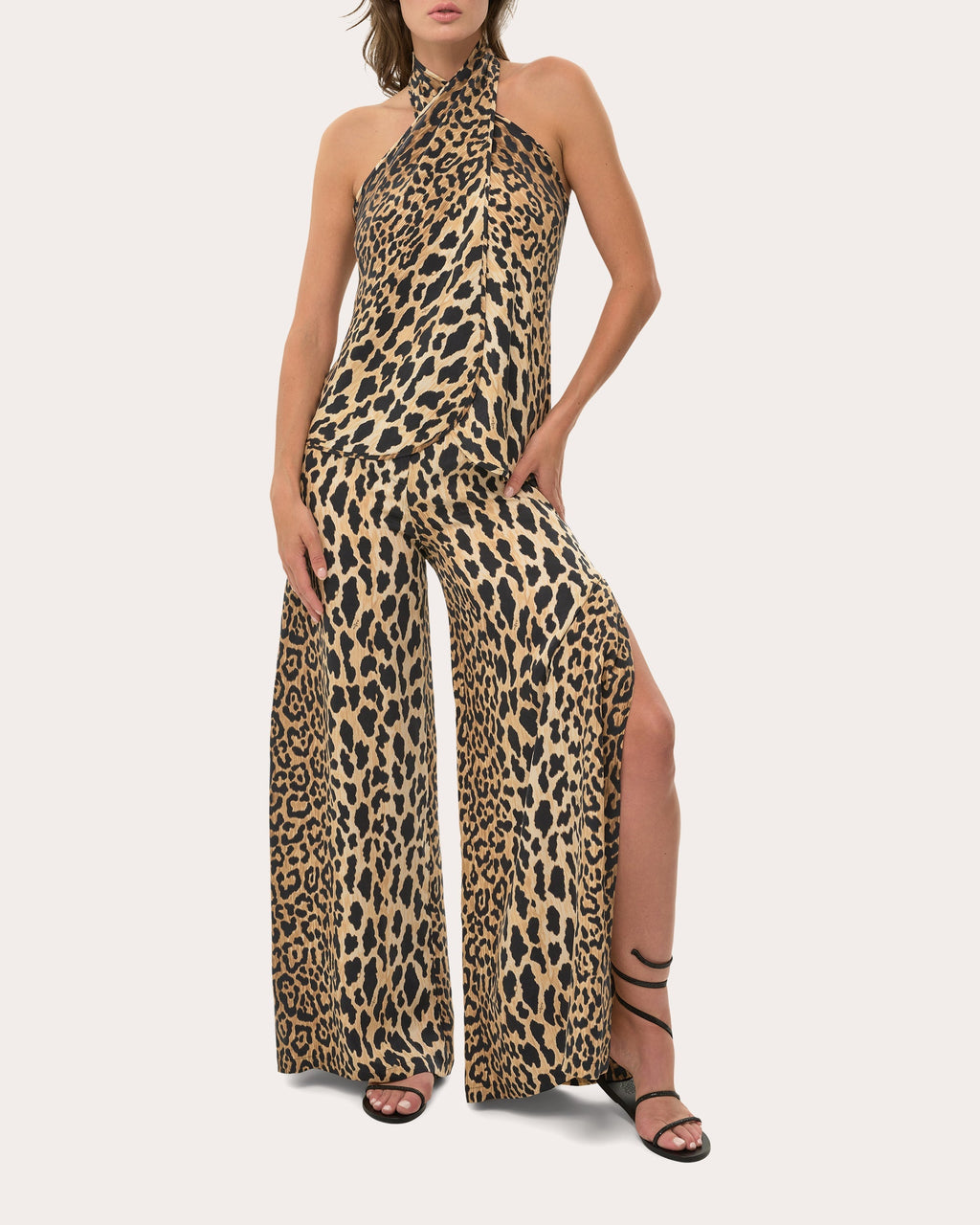 Printed Satin Halterneck Top
