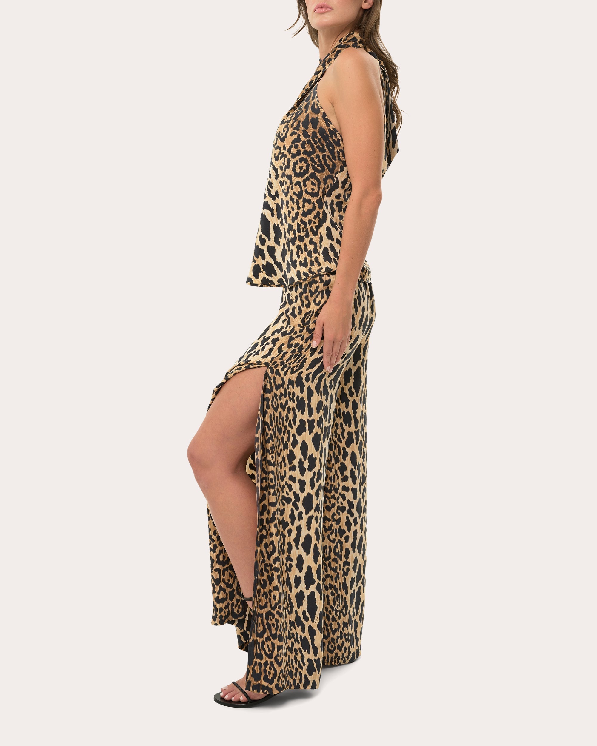 Printed Satin Halterneck Top